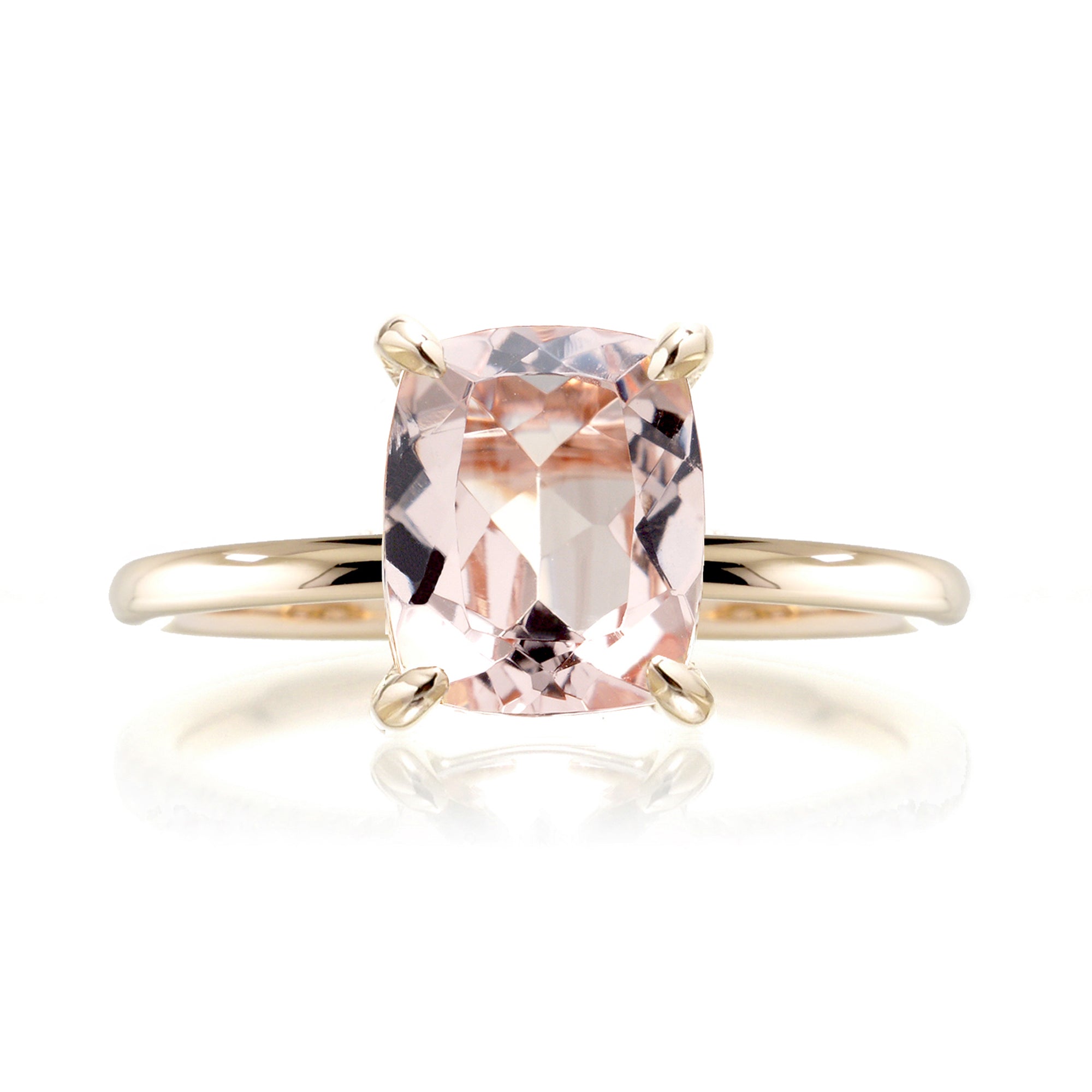 The Ava Long Cushion Morganite Solid Band Engagement Ring Yellow Gold