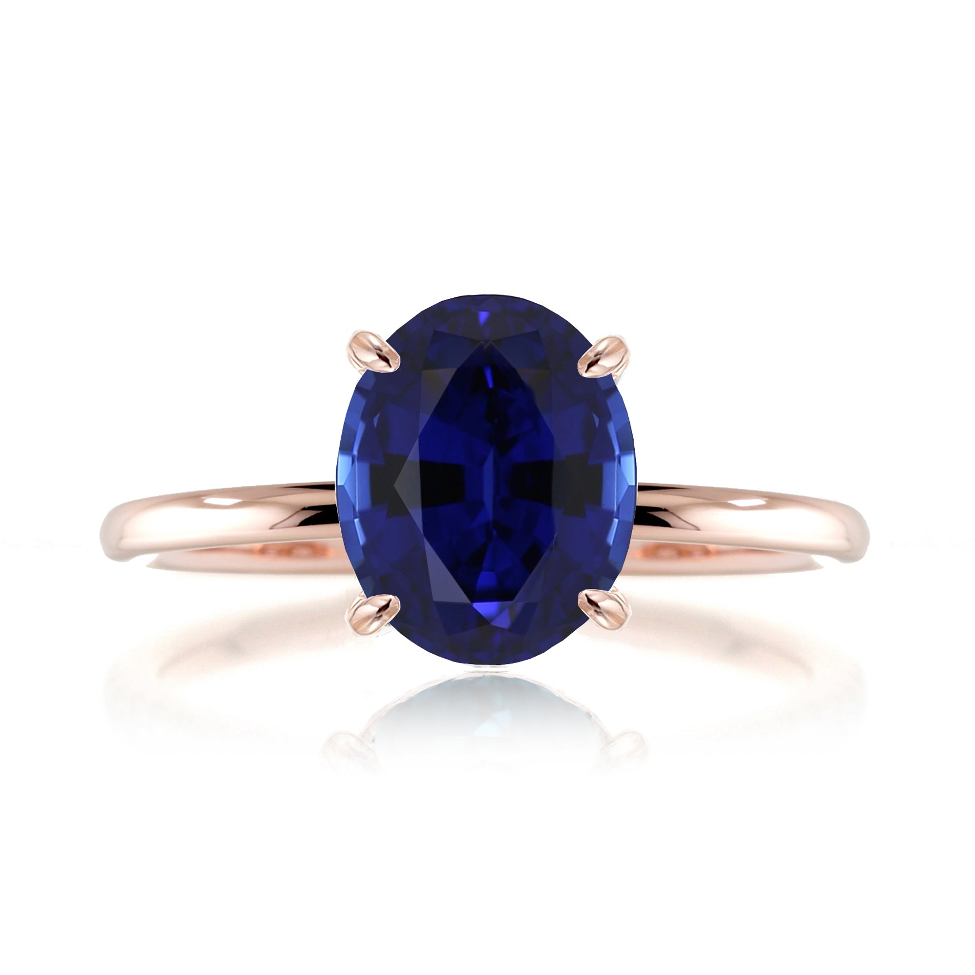 Oval blue sapphire solid band engagement ring rose gold - the Ava