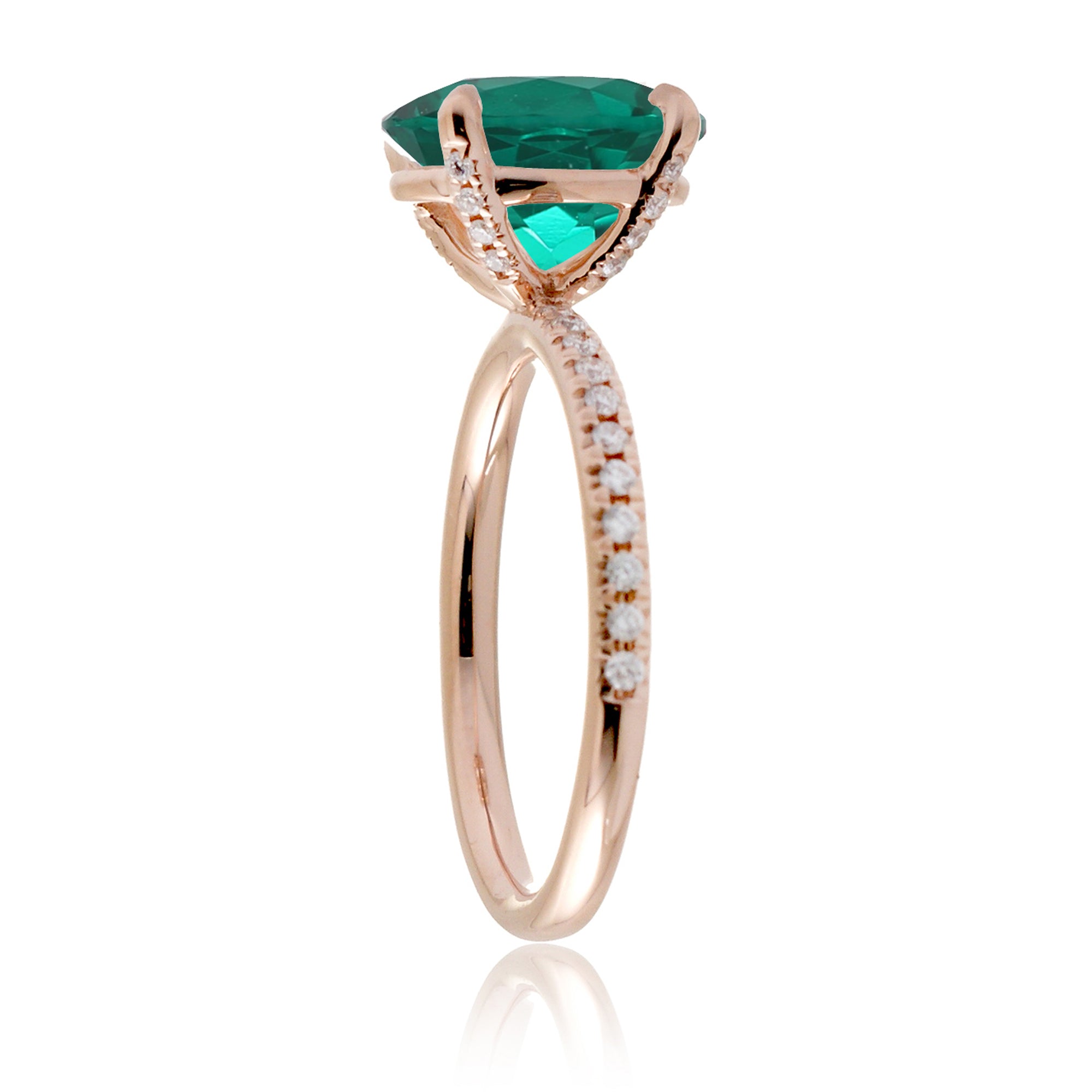 Oval green emerald diamond band engagement ring rose gold - the Ava