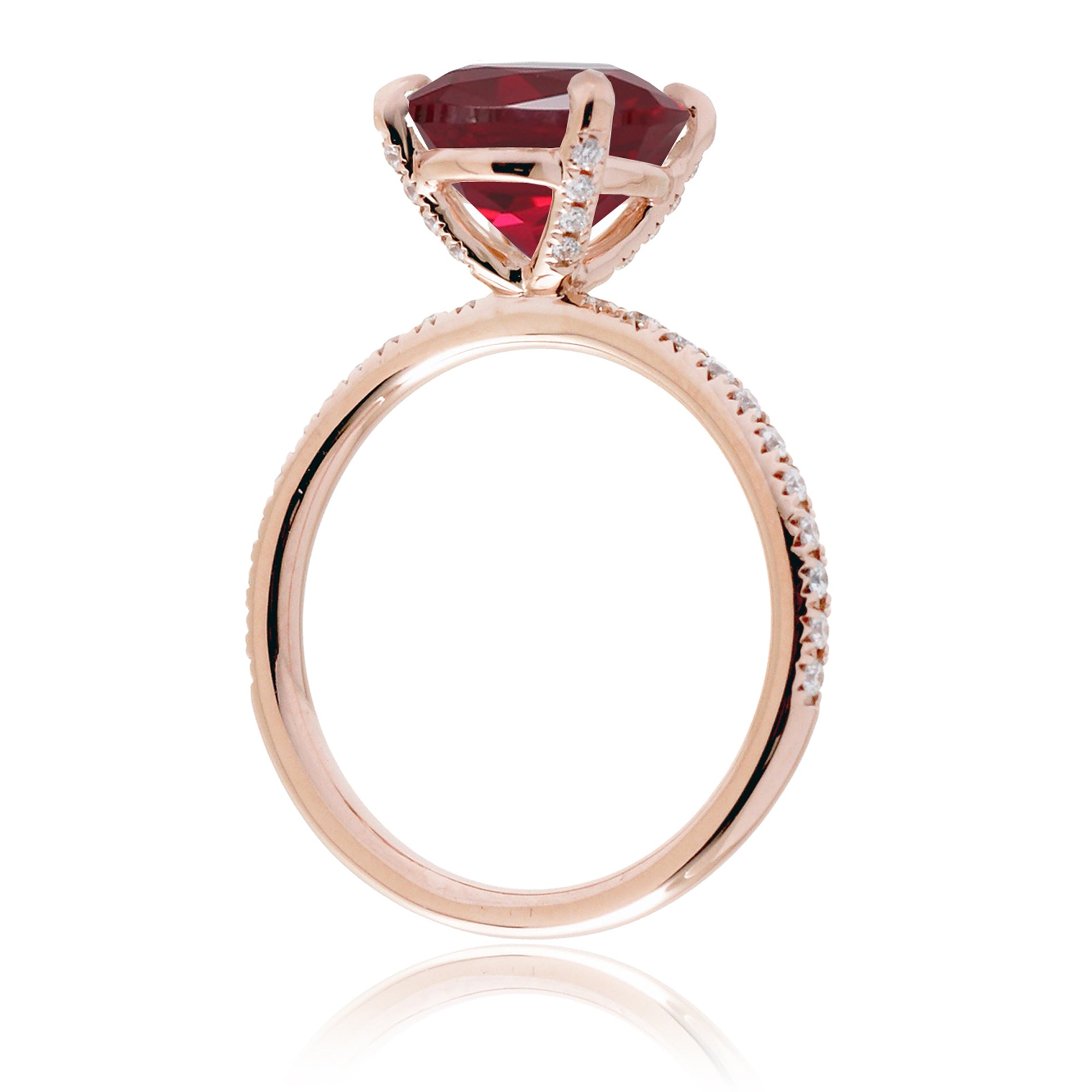 Oval lab-grown ruby diamond band engagement ring rose gold - the Ava