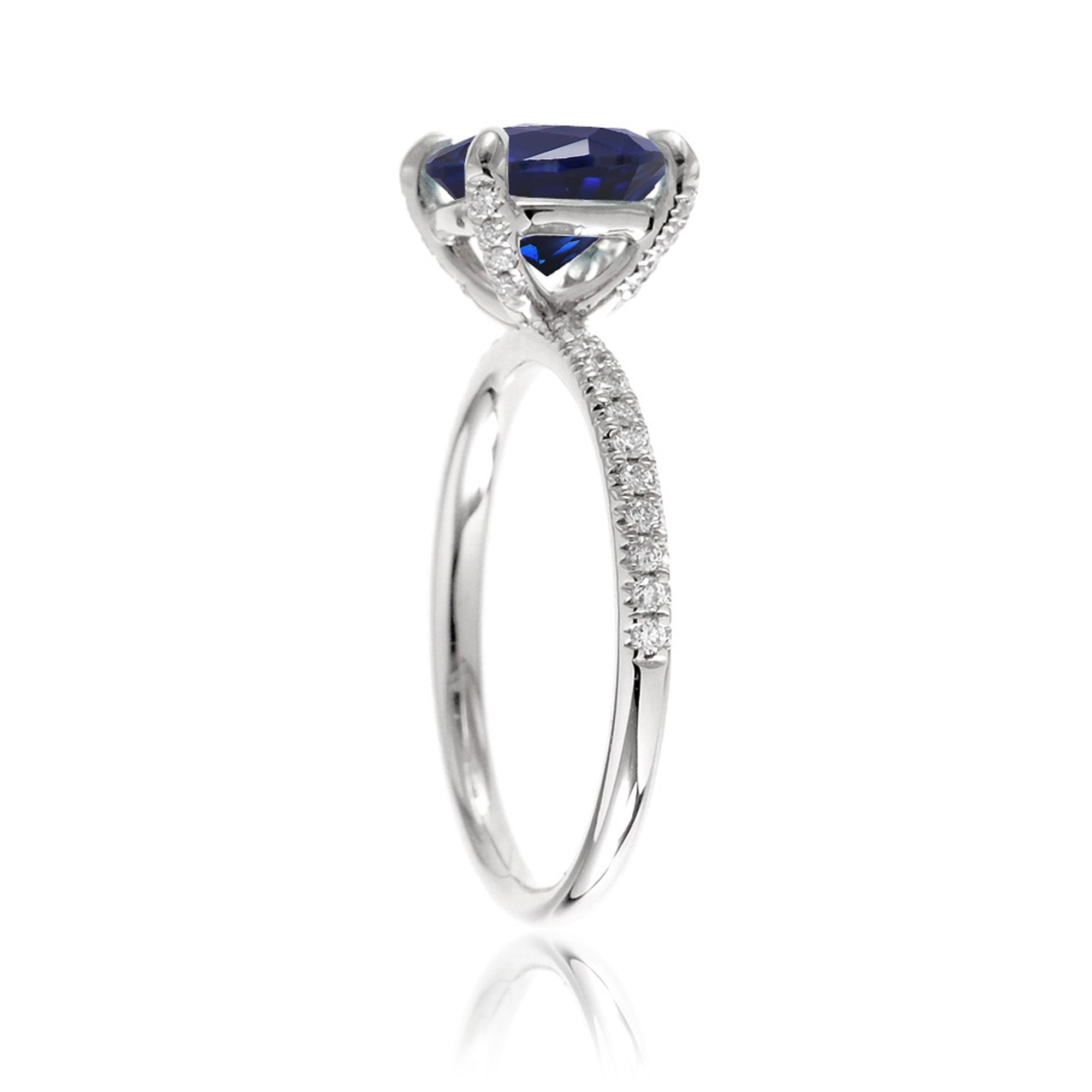 Oval blue sapphire diamond band engagement ring white gold - the Ava