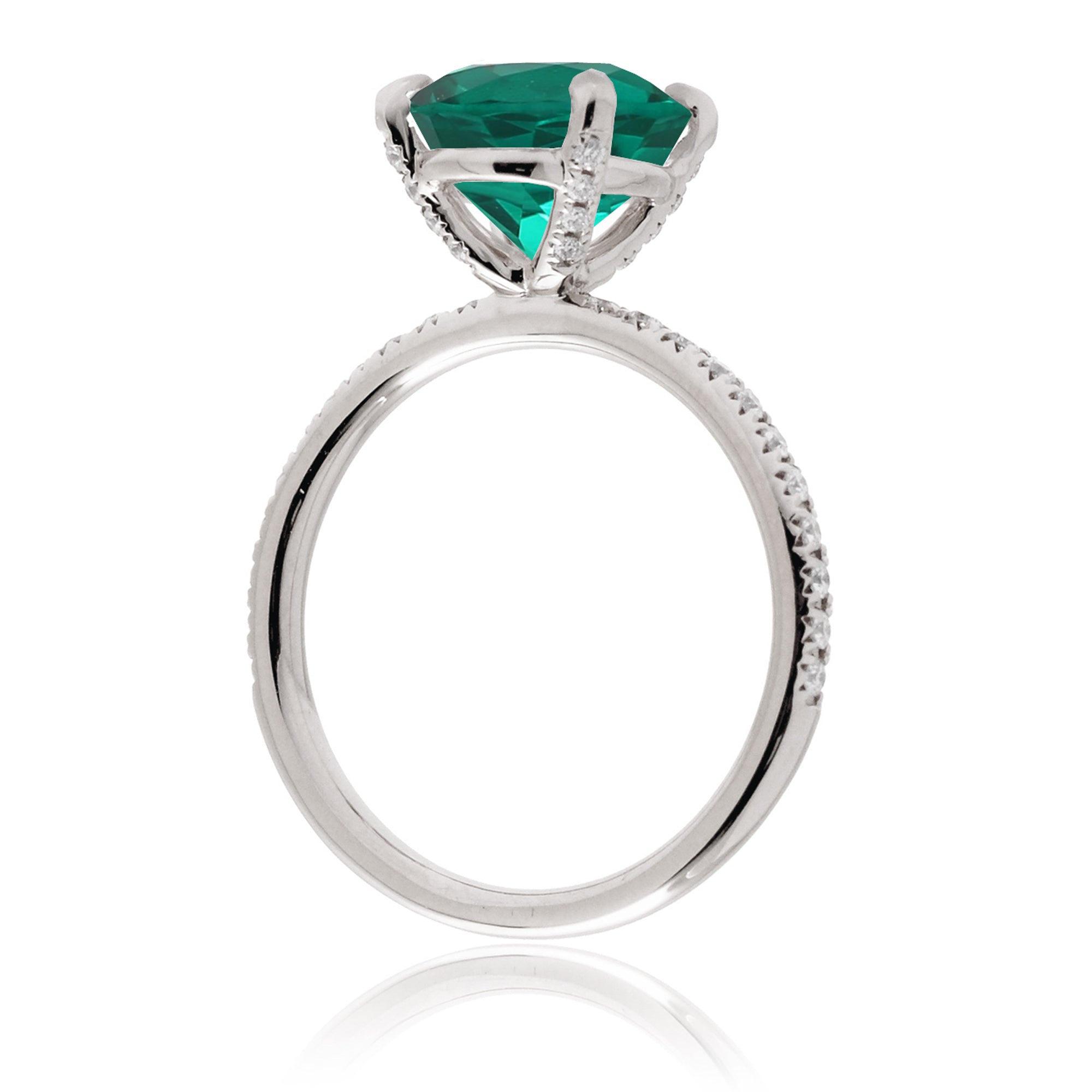 Oval green emerald diamond band engagement ring white gold - the Ava