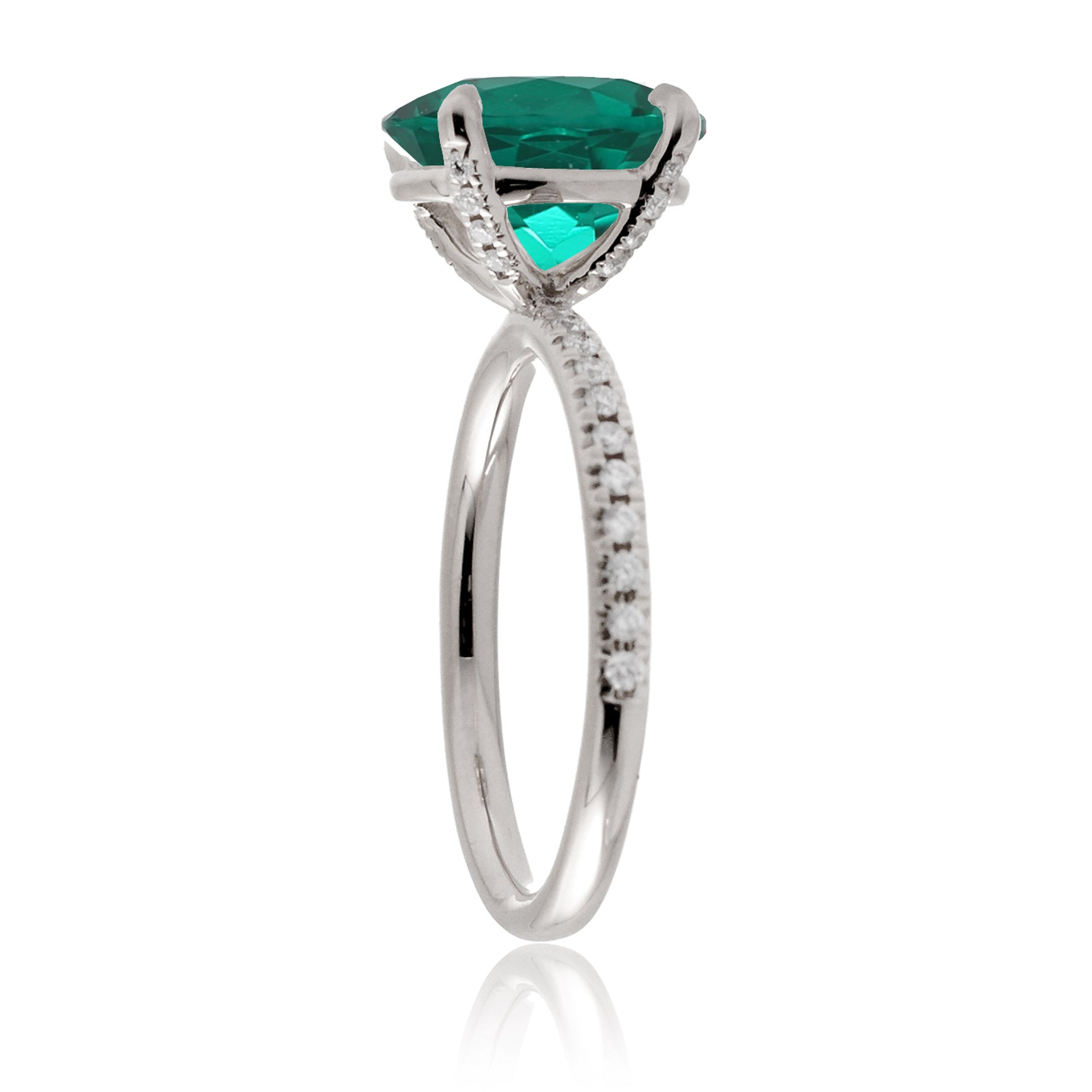 Oval green emerald diamond band engagement ring white gold - the Ava