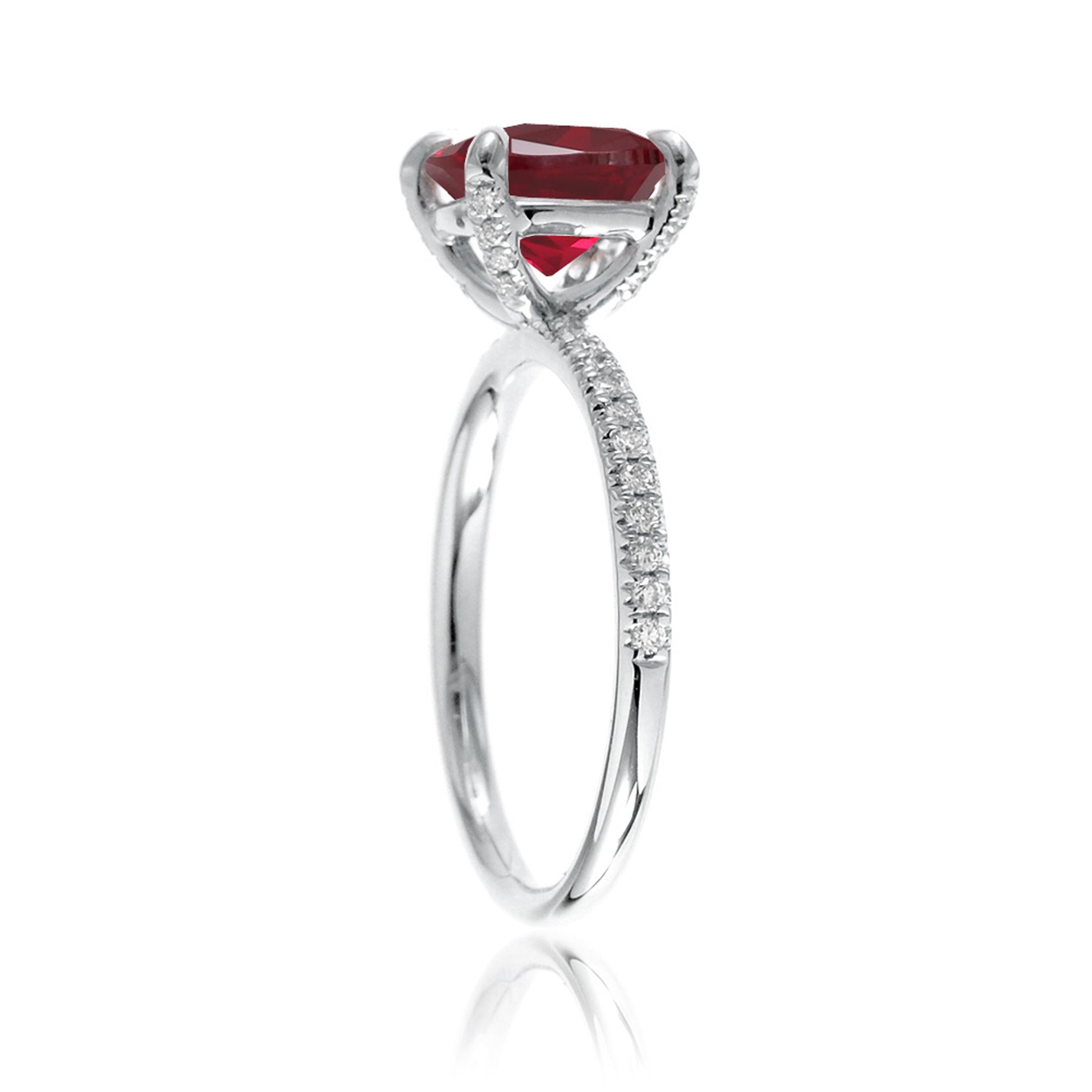 Oval lab-grown ruby diamond band engagement ring white gold - the Ava