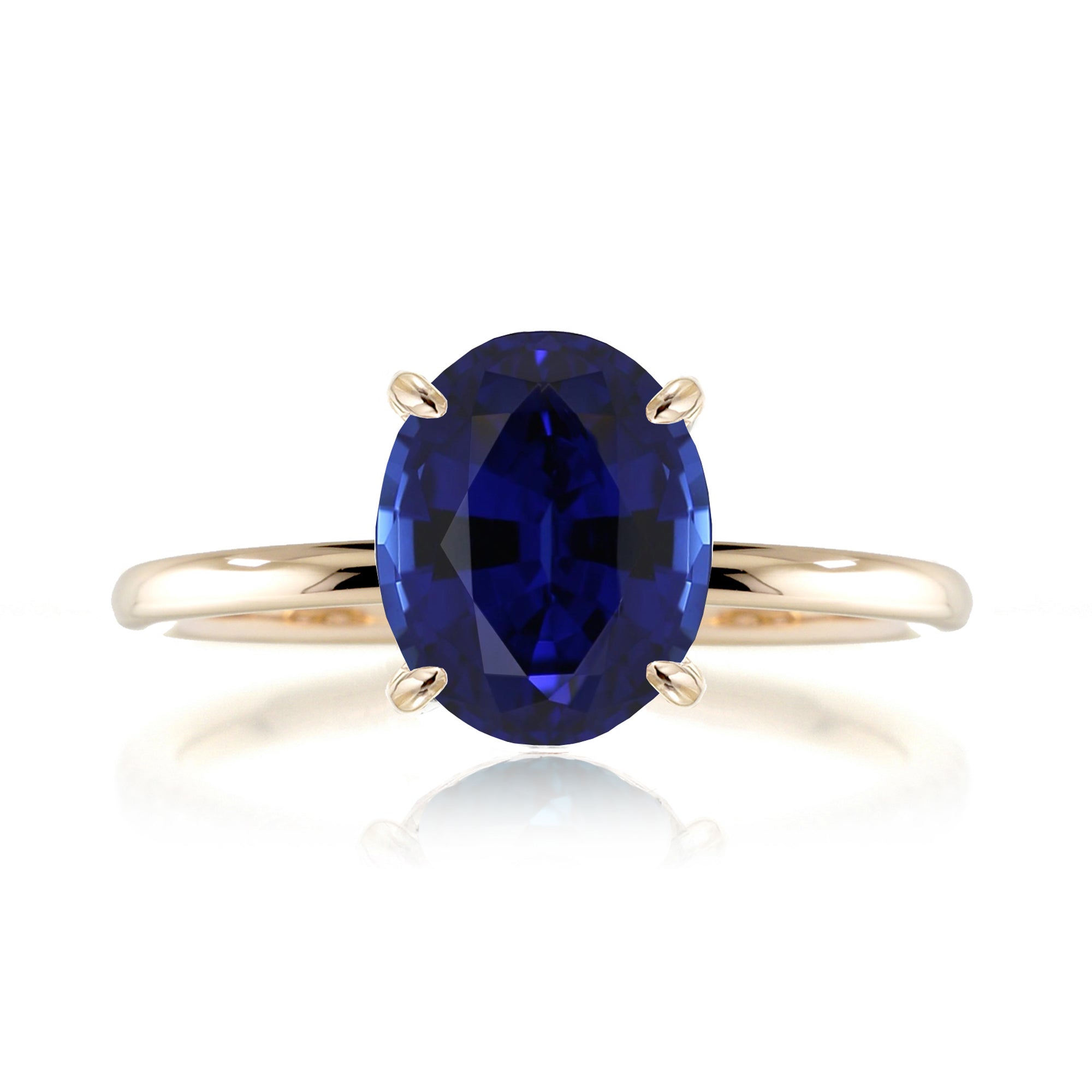 Oval blue sapphire solid band engagement ring yellow gold - the Ava