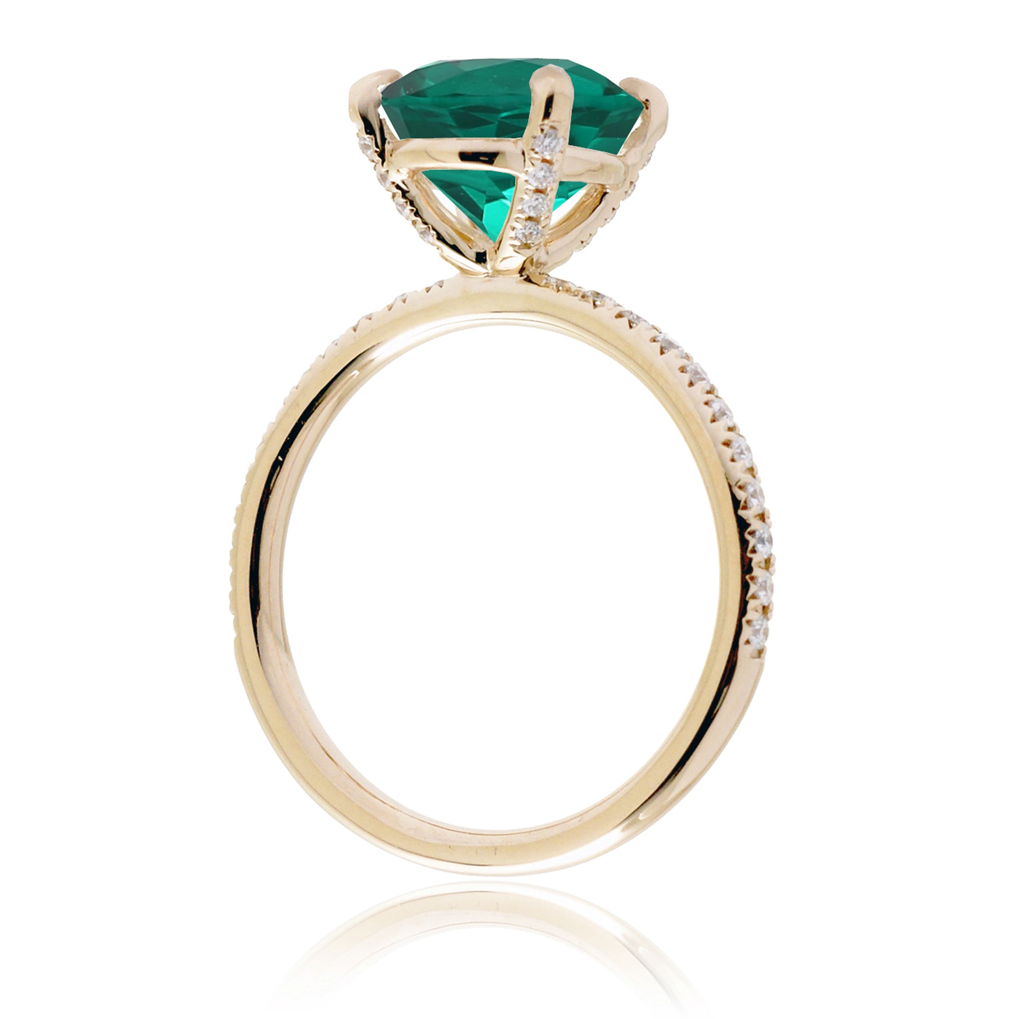 Oval green emerald diamond band engagement ring yellow gold - the Ava