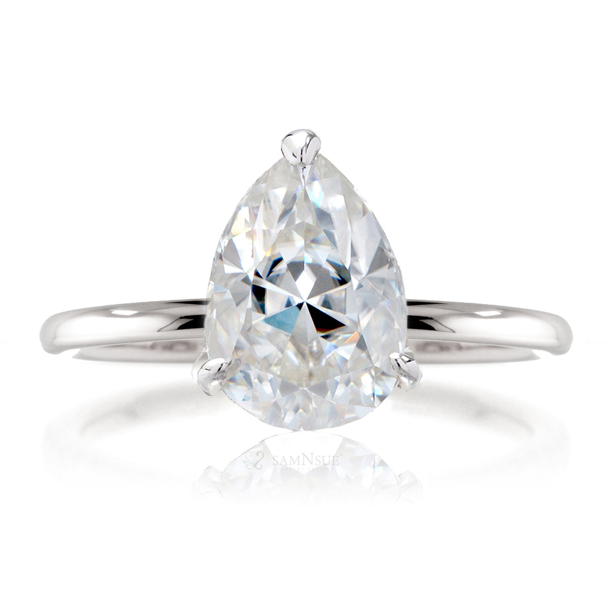 Pear cut moissanite solid band engagement ring yellow gold - The Ava