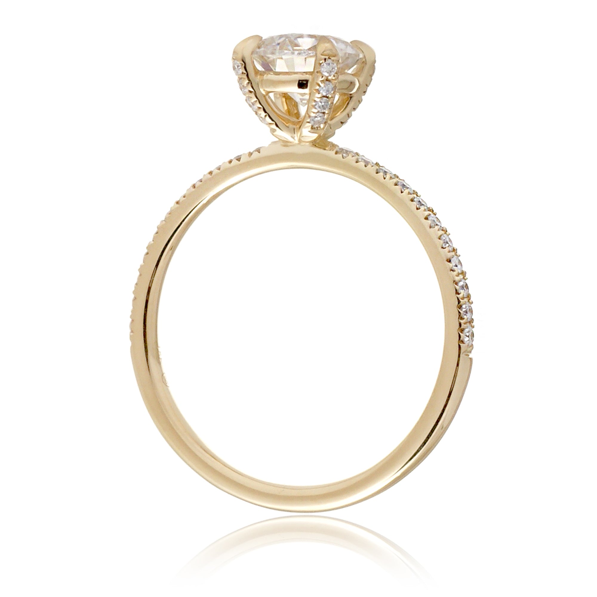 Round brilliant cut moissanite diamond band engagement ring yellow gold - The Ava