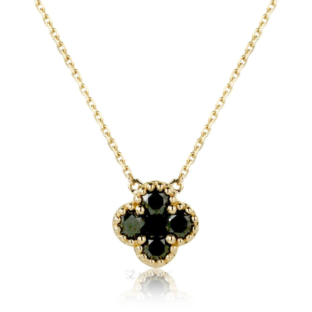 Black clover diamond necklace yellow gold