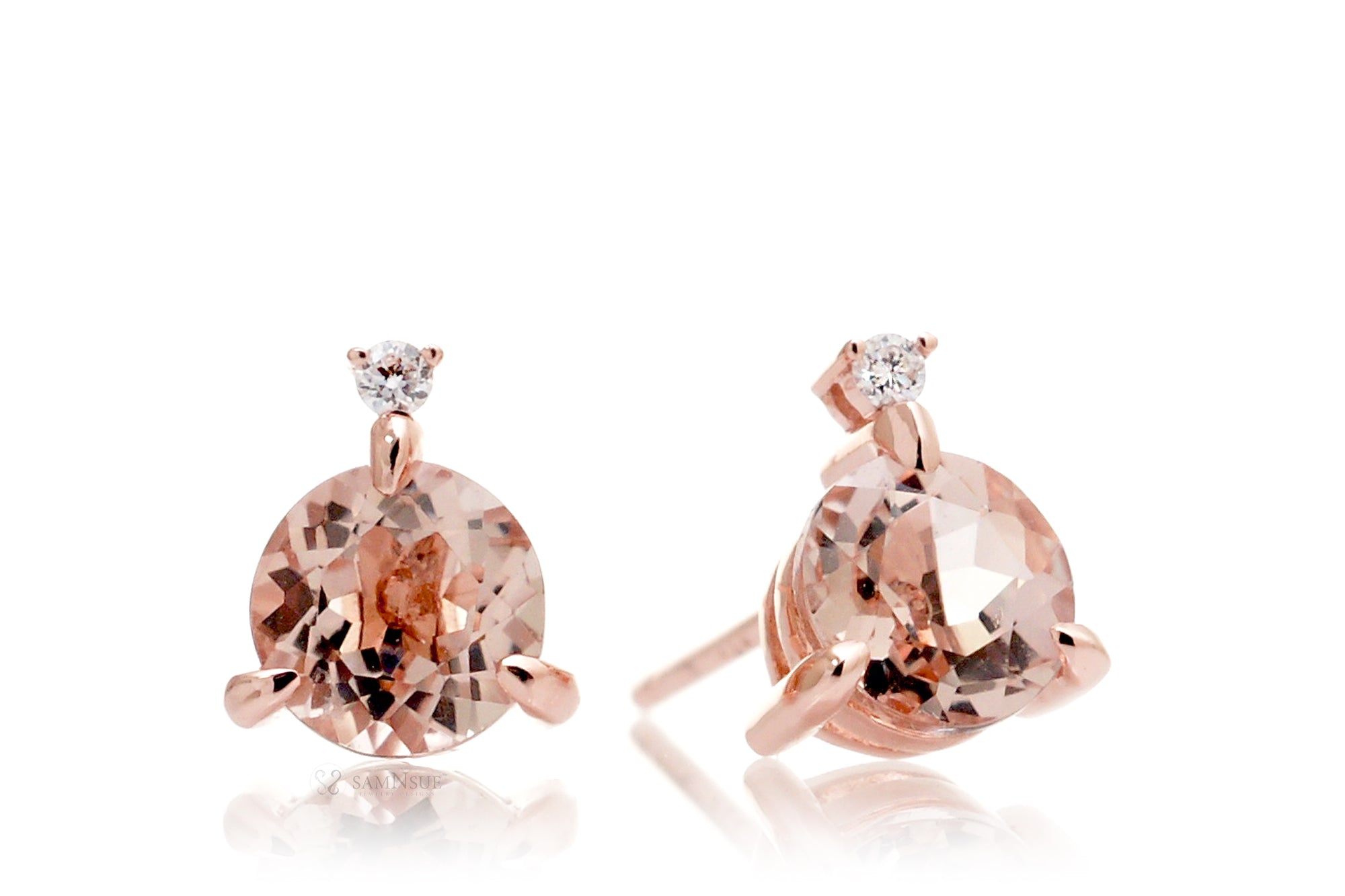 The Mandy Round Morganite Stud Earrings Accented Diamond Martini