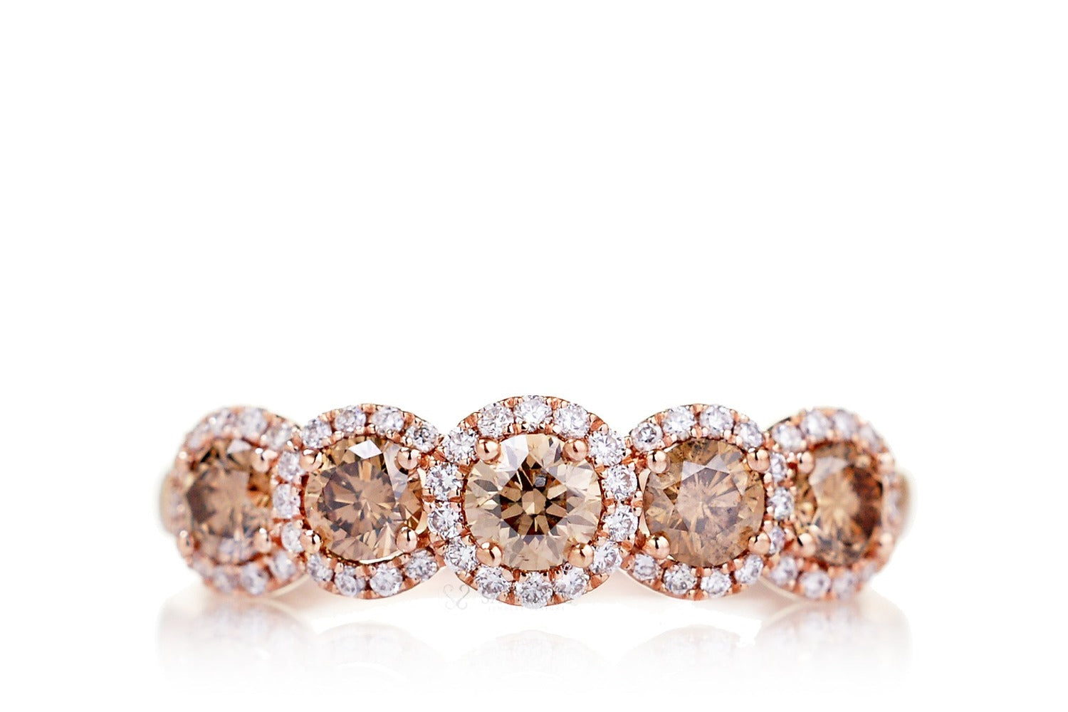 Five stone champagne diamond anniversary band in rose gold