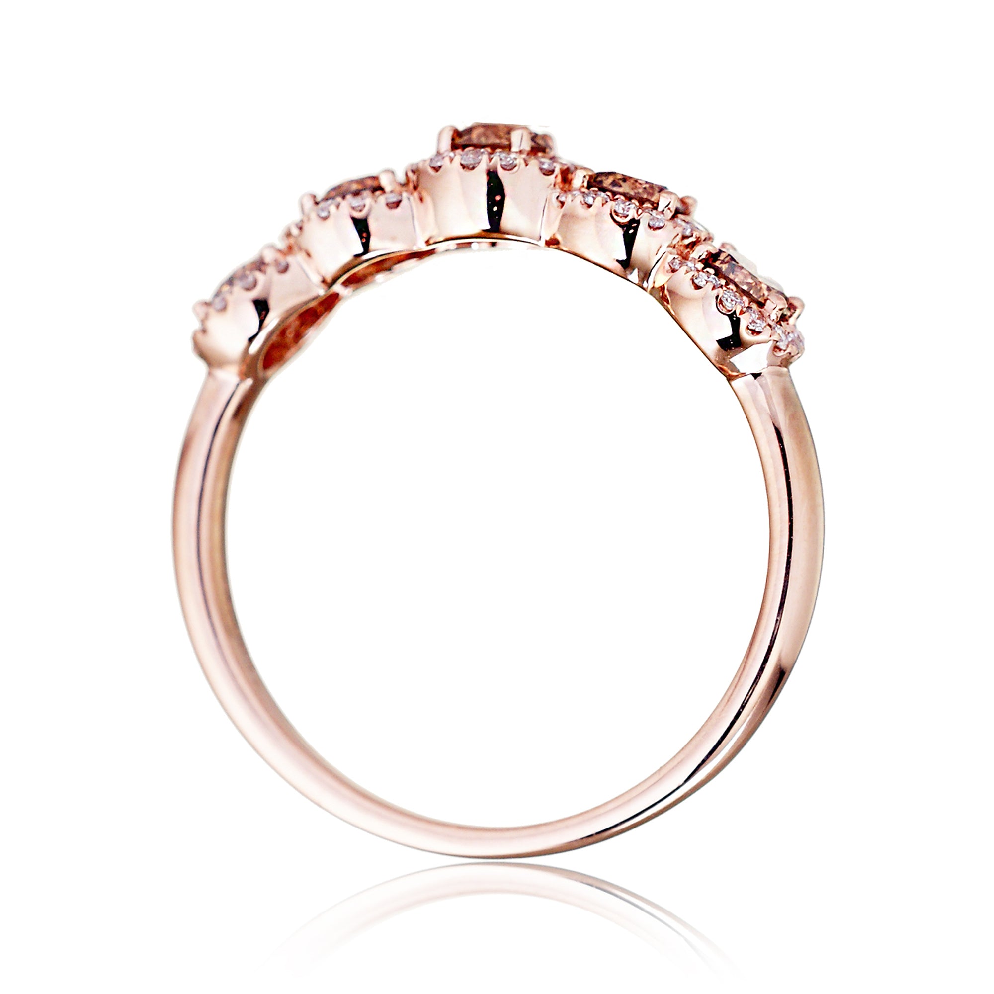 Five stone champagne diamond anniversary band in rose gold side view