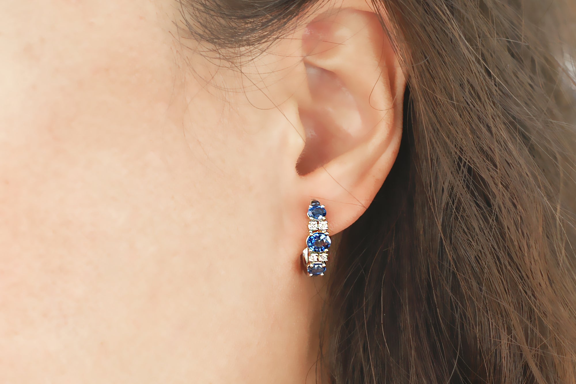 The Panya Oval Sapphire Huggies