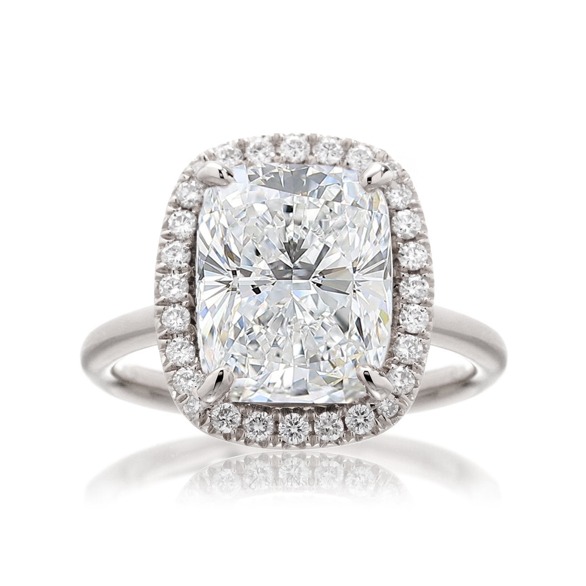 Cushion cut diamond engagement ring with halo The Drenched white gold solid band