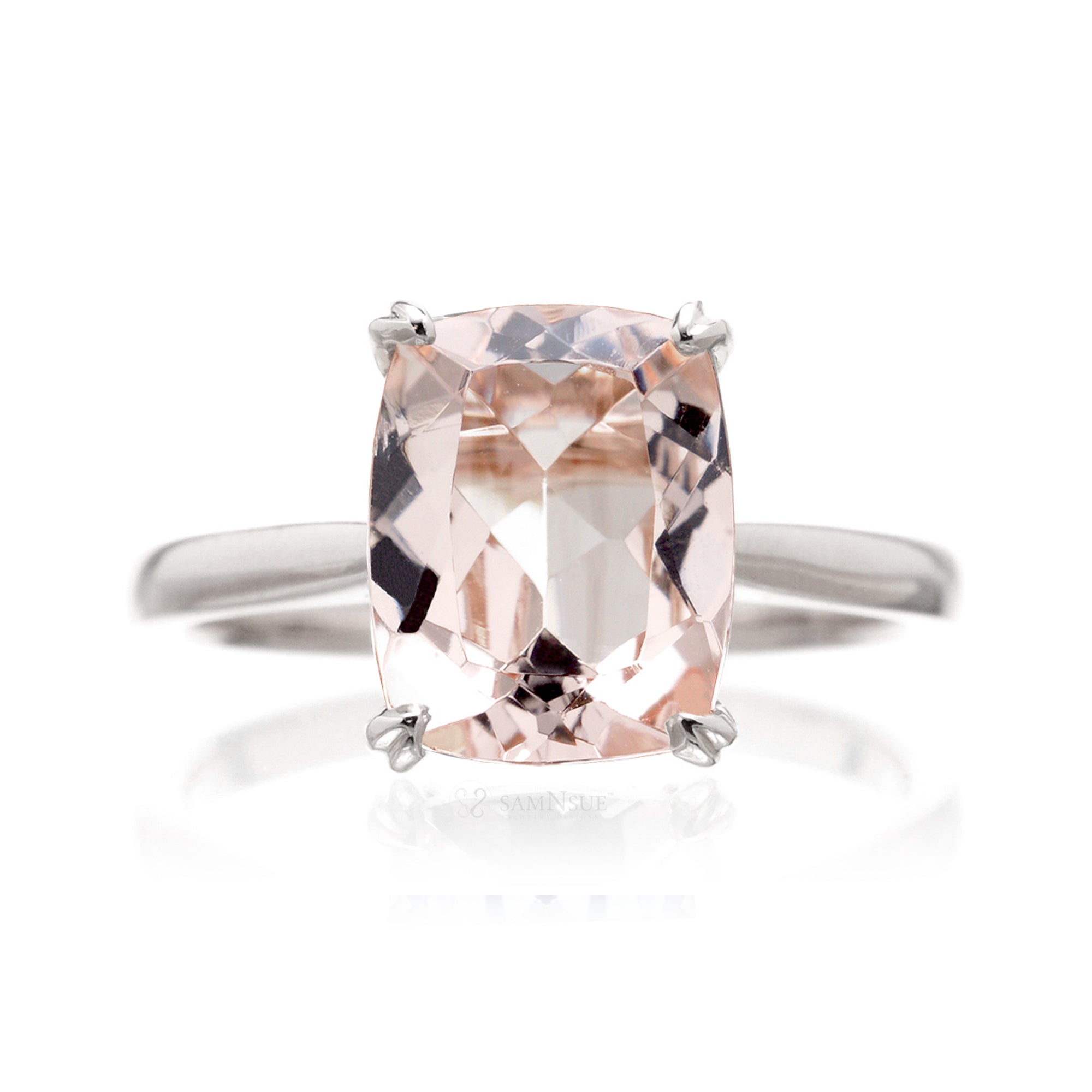 Cushion morganite solitaire engagement ring in white gold