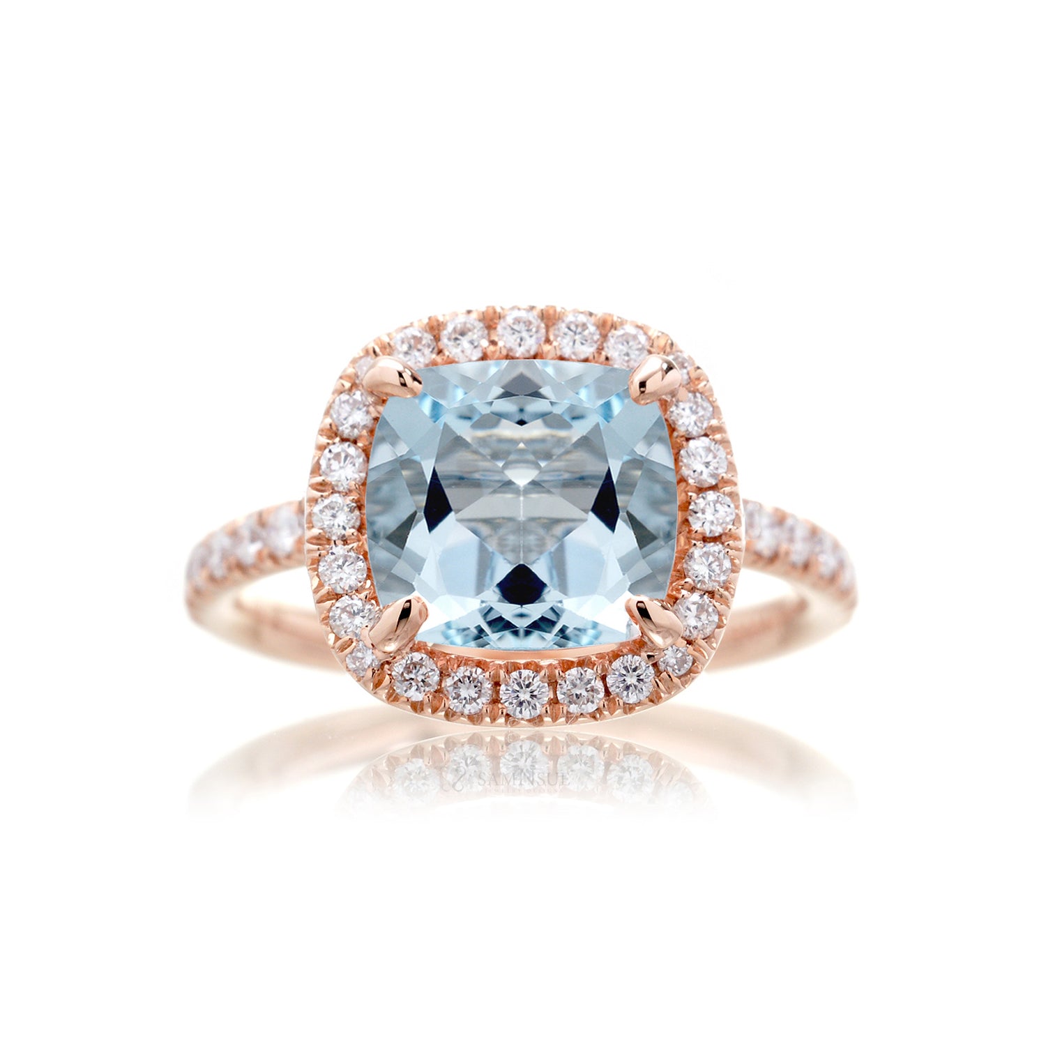 The Drenched Square Cushion Aquamarine Ring