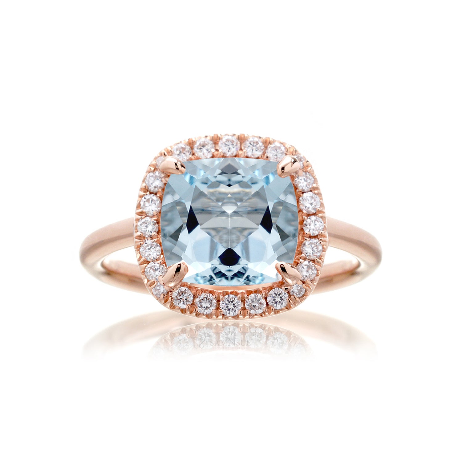The Drenched Square Cushion Aquamarine Ring