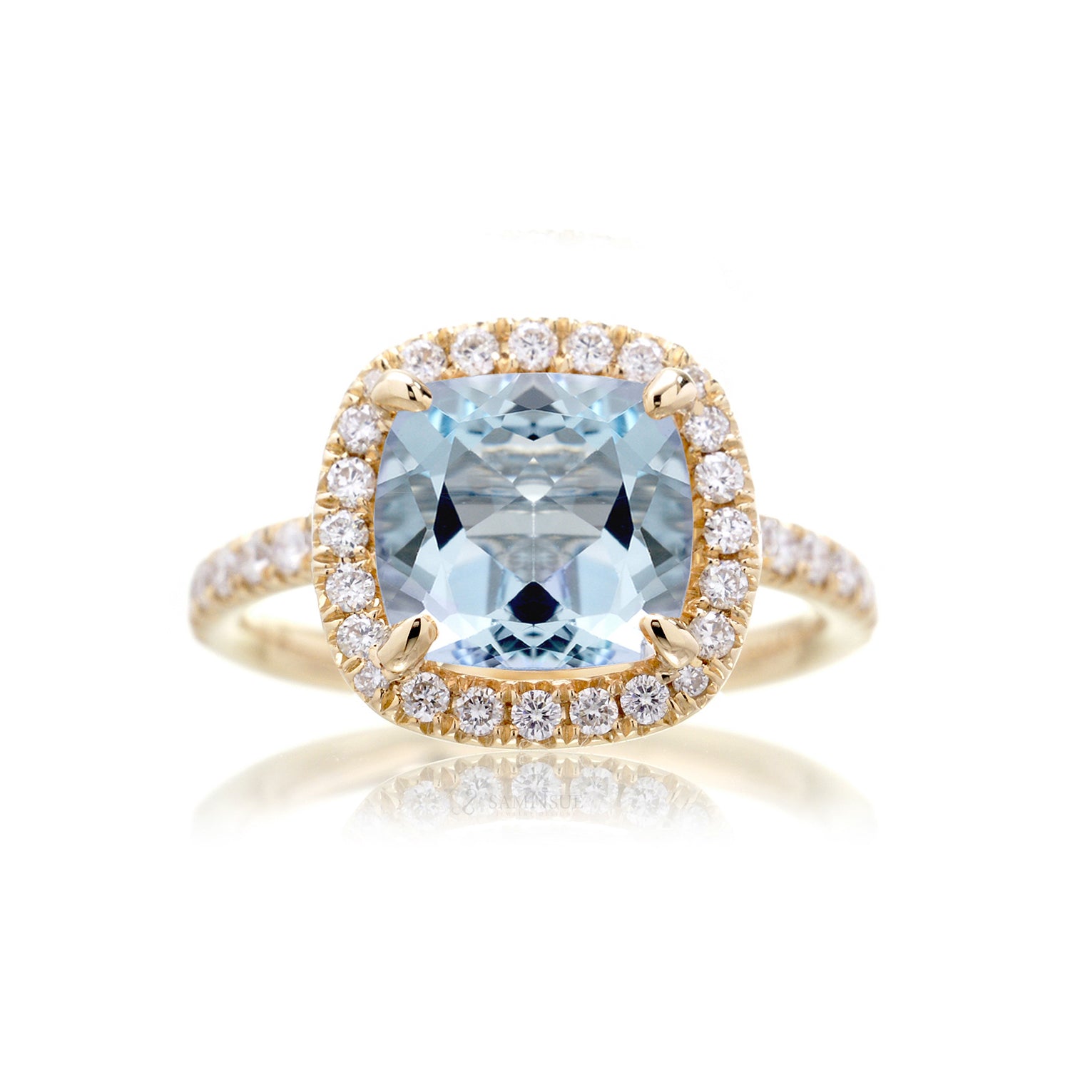 The Drenched Square Cushion Aquamarine Ring