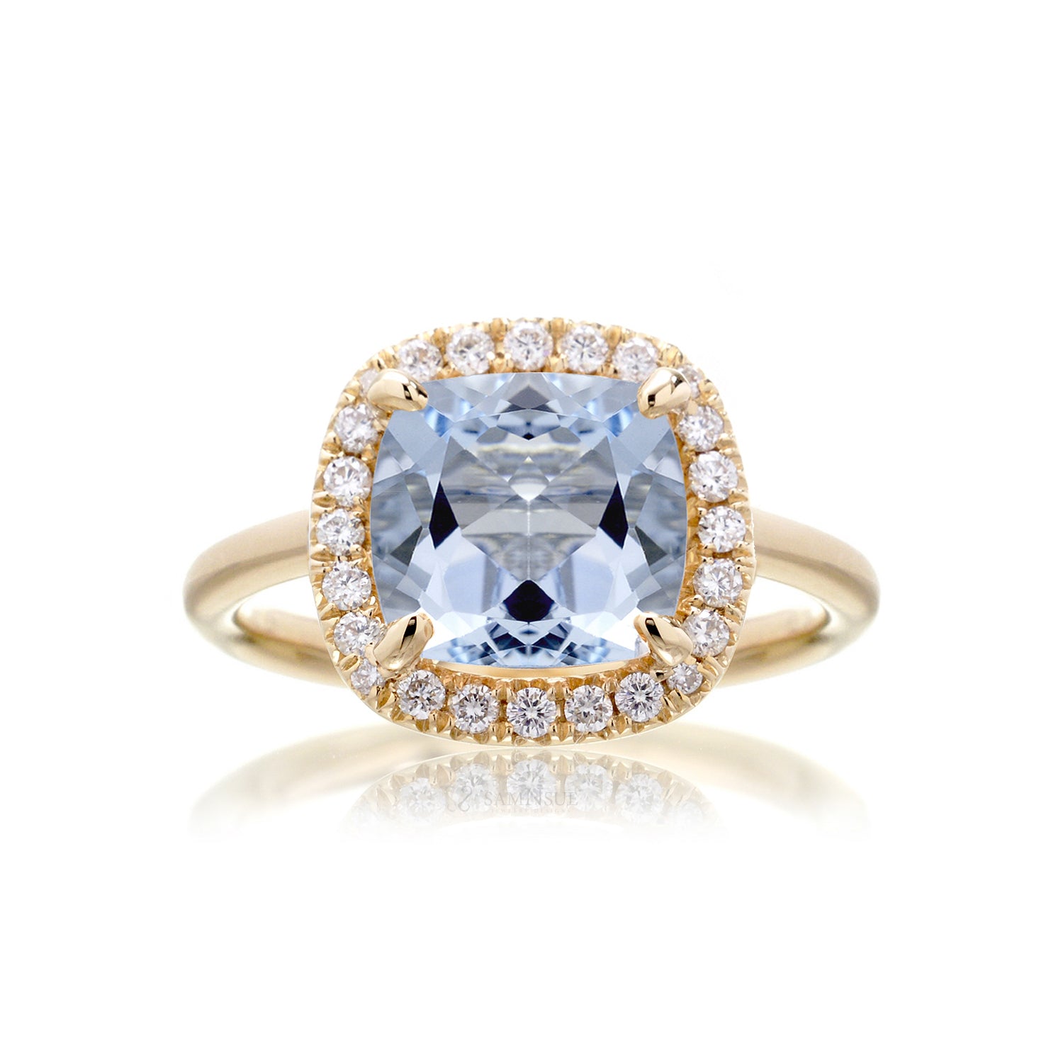The Drenched Square Cushion Aquamarine Ring