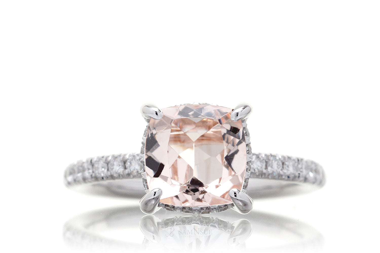 The Drenched Solitaire Cushion Morganite Ring