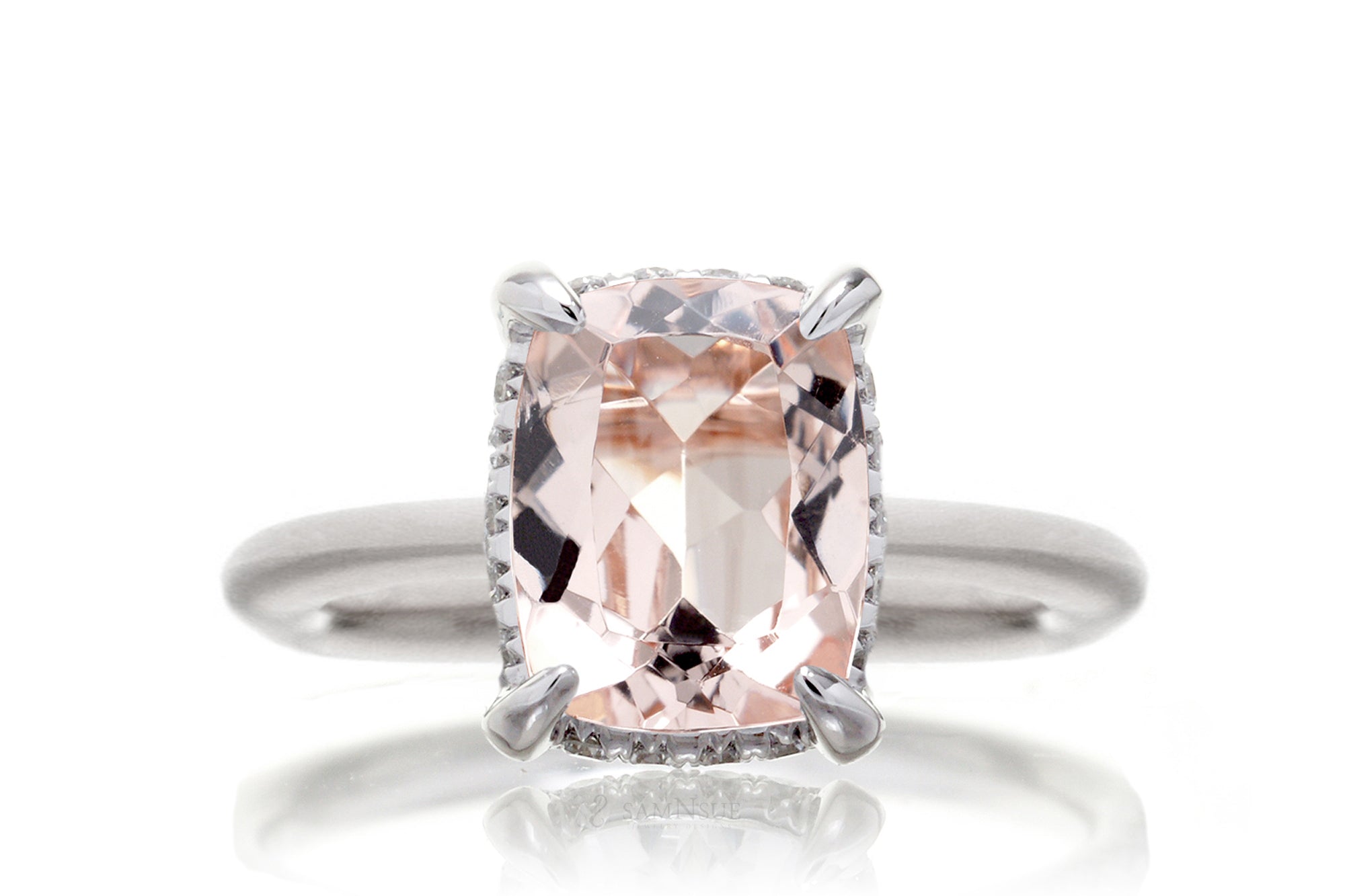 The Drenched Solitaire Cushion Morganite Ring