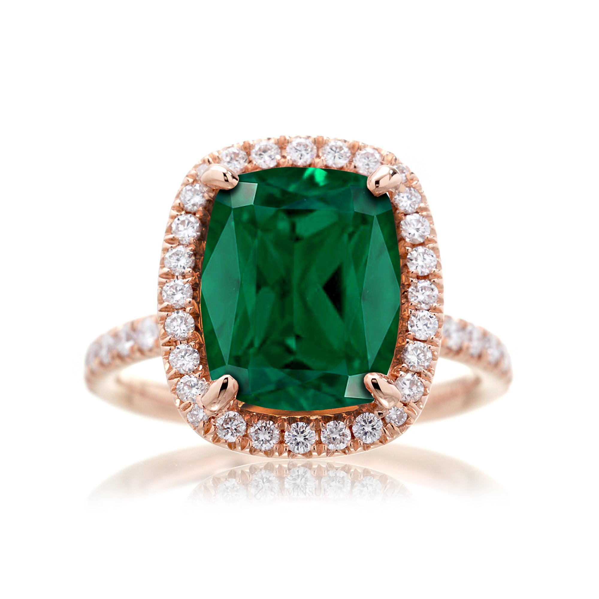 Cushion cut emerald engagement ring The Drenched rose gold