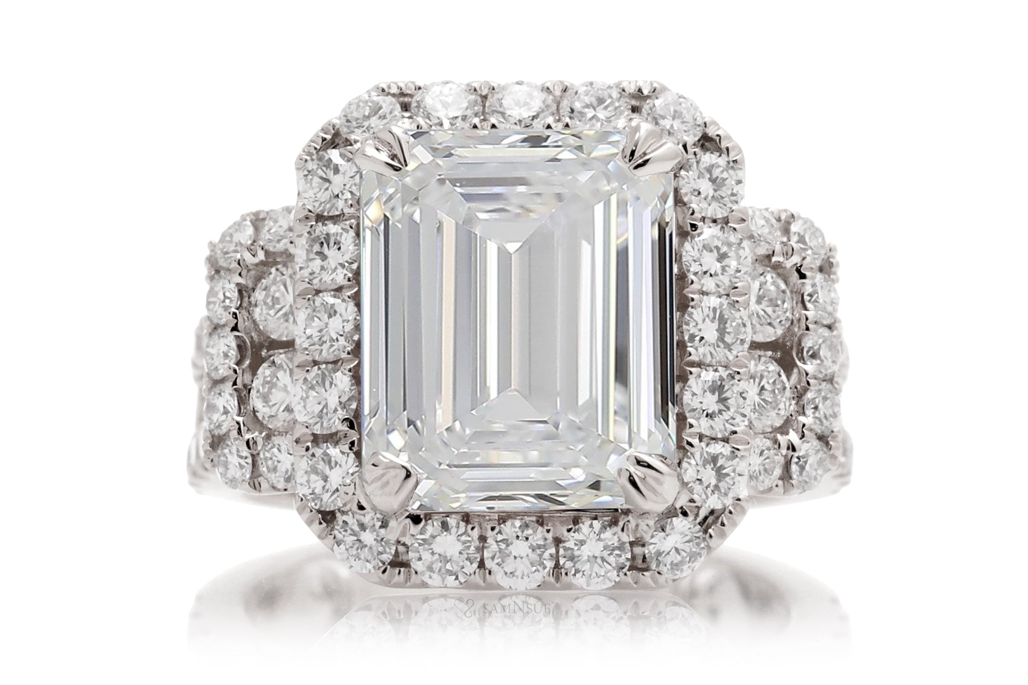 Emerald Cut Lab-Grown Diamond Engagement Ring With Halo White Gold