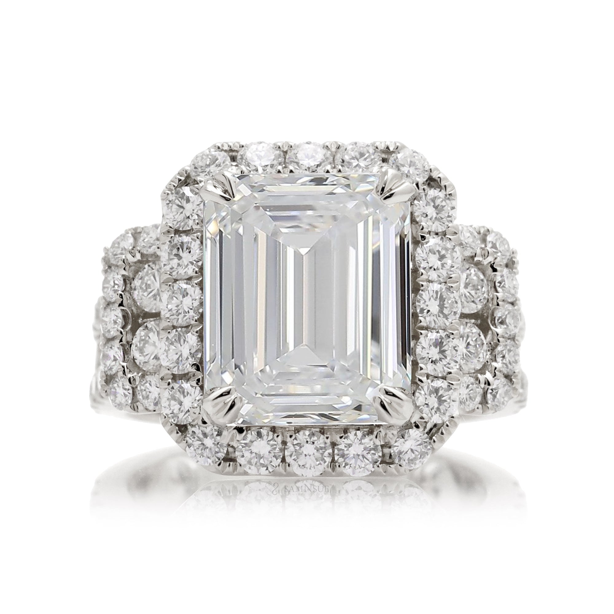 Emerald Cut Lab-Grown Diamond Engagement Ring With Halo White Gold