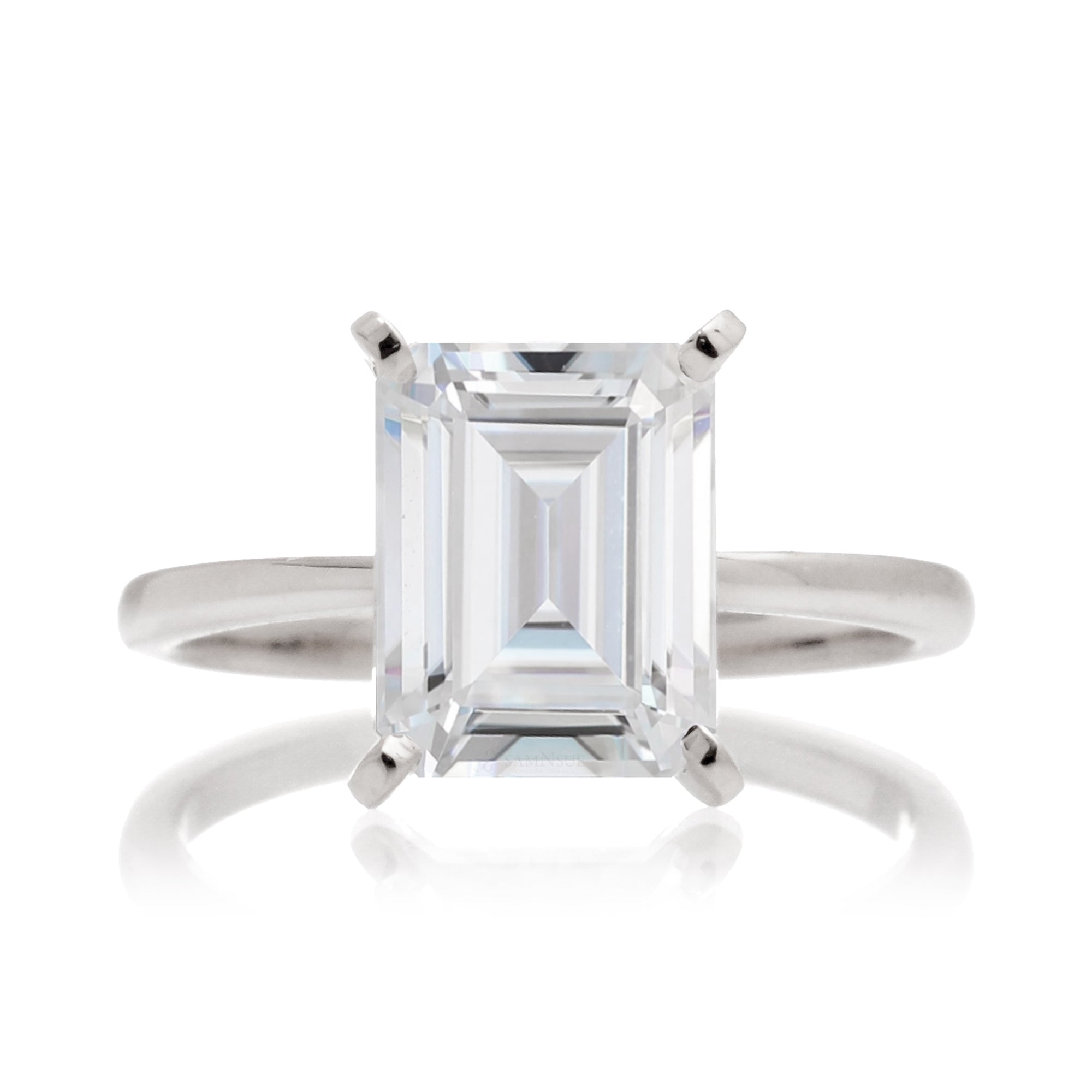 Woman Emerald Solitaire Moissanite Engagement Ring | The Adeline
