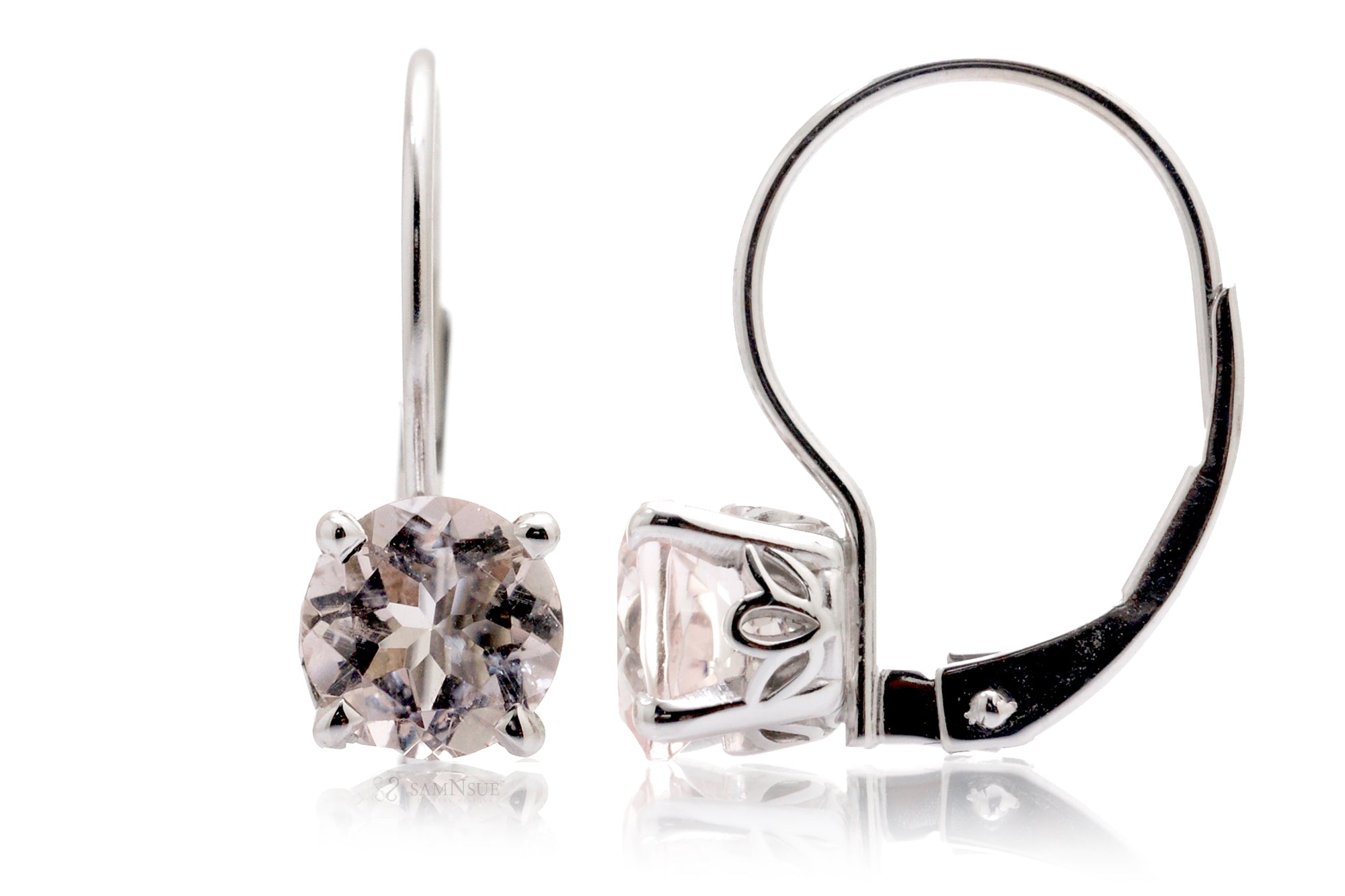 Morganite Round Lever Back Earrings (6mm)