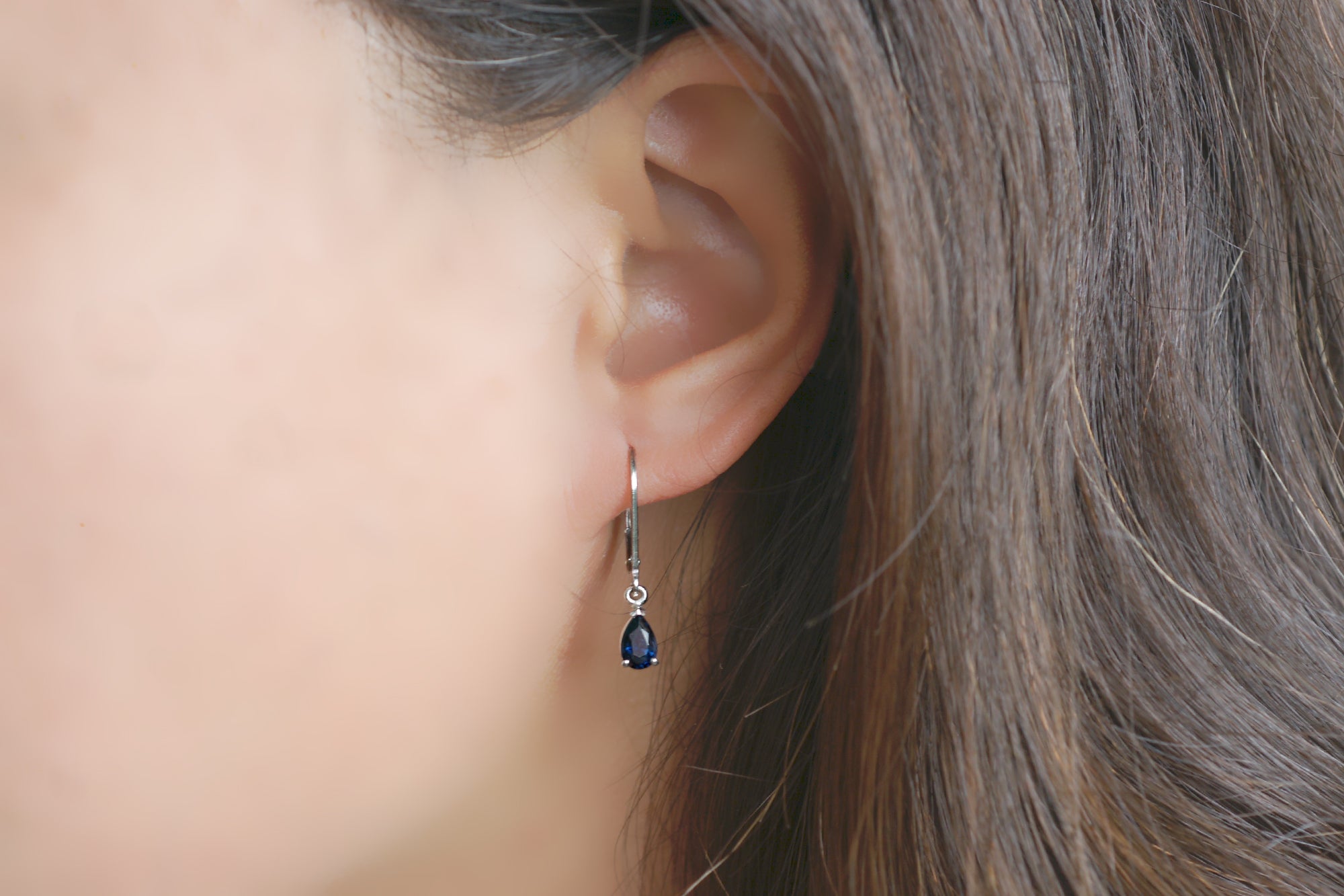 Sapphire Pear Lever Back Dangles