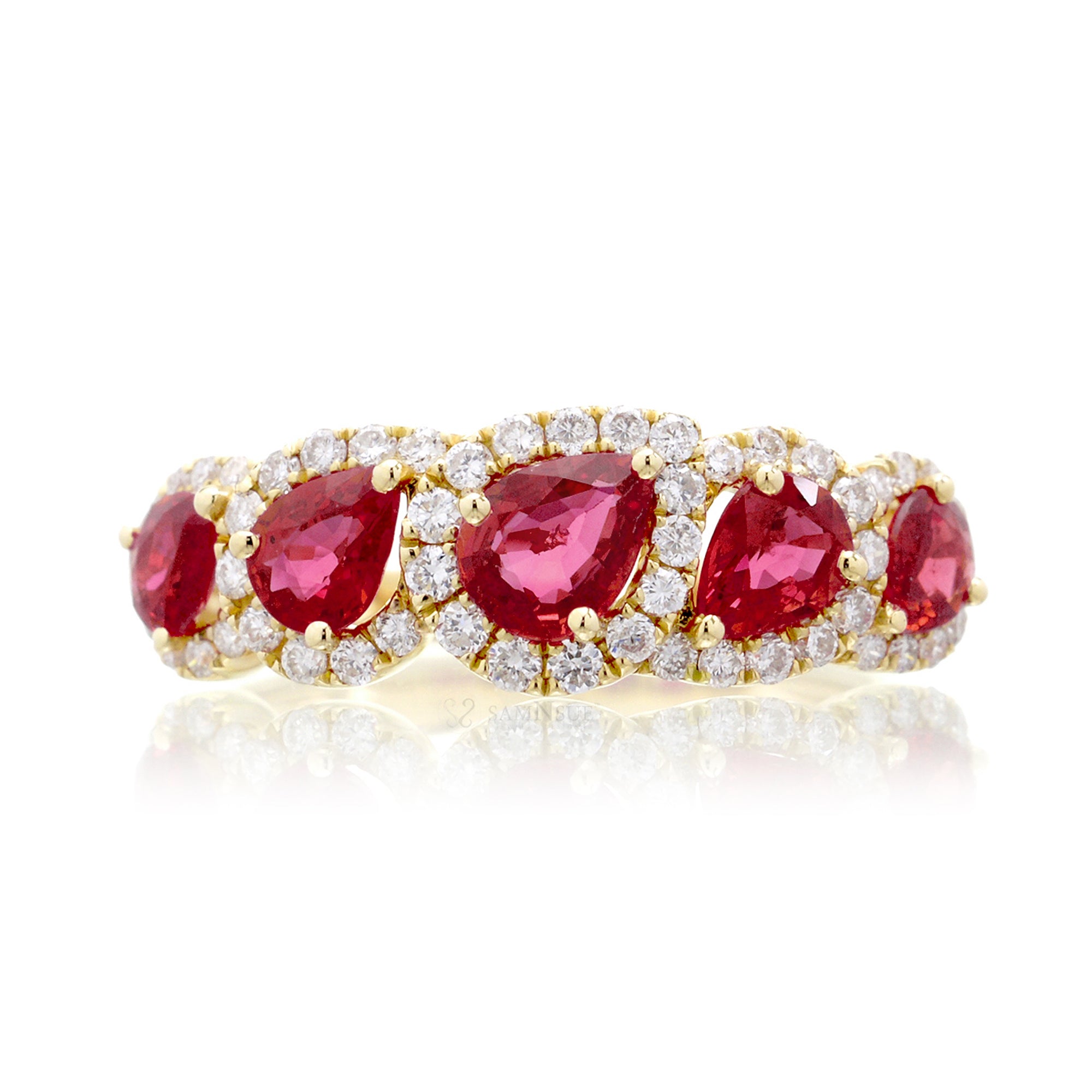 The Betty Pear Ruby & Diamond Halo Band