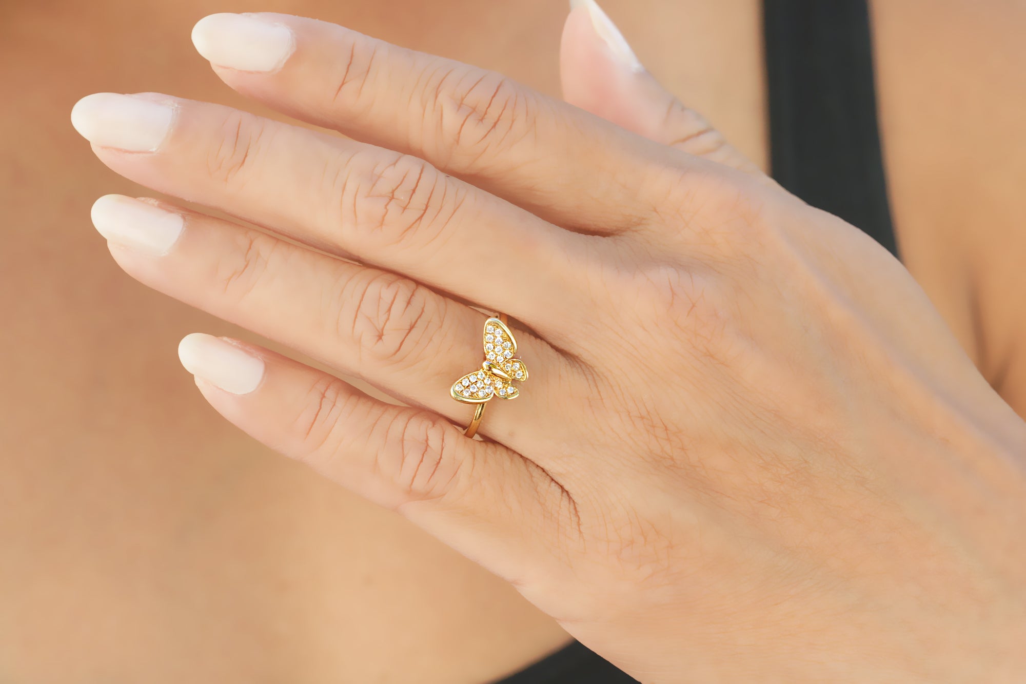 The Petite Pavé Diamond Butterfly Ring