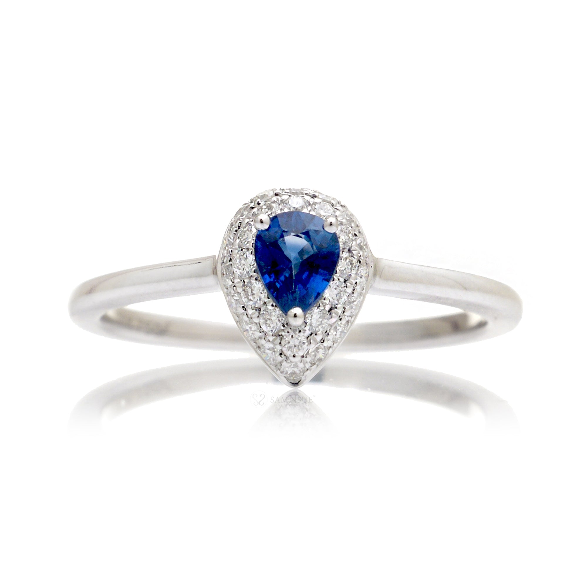 The Ophelia Pear Sapphire Pave Halo Ring
