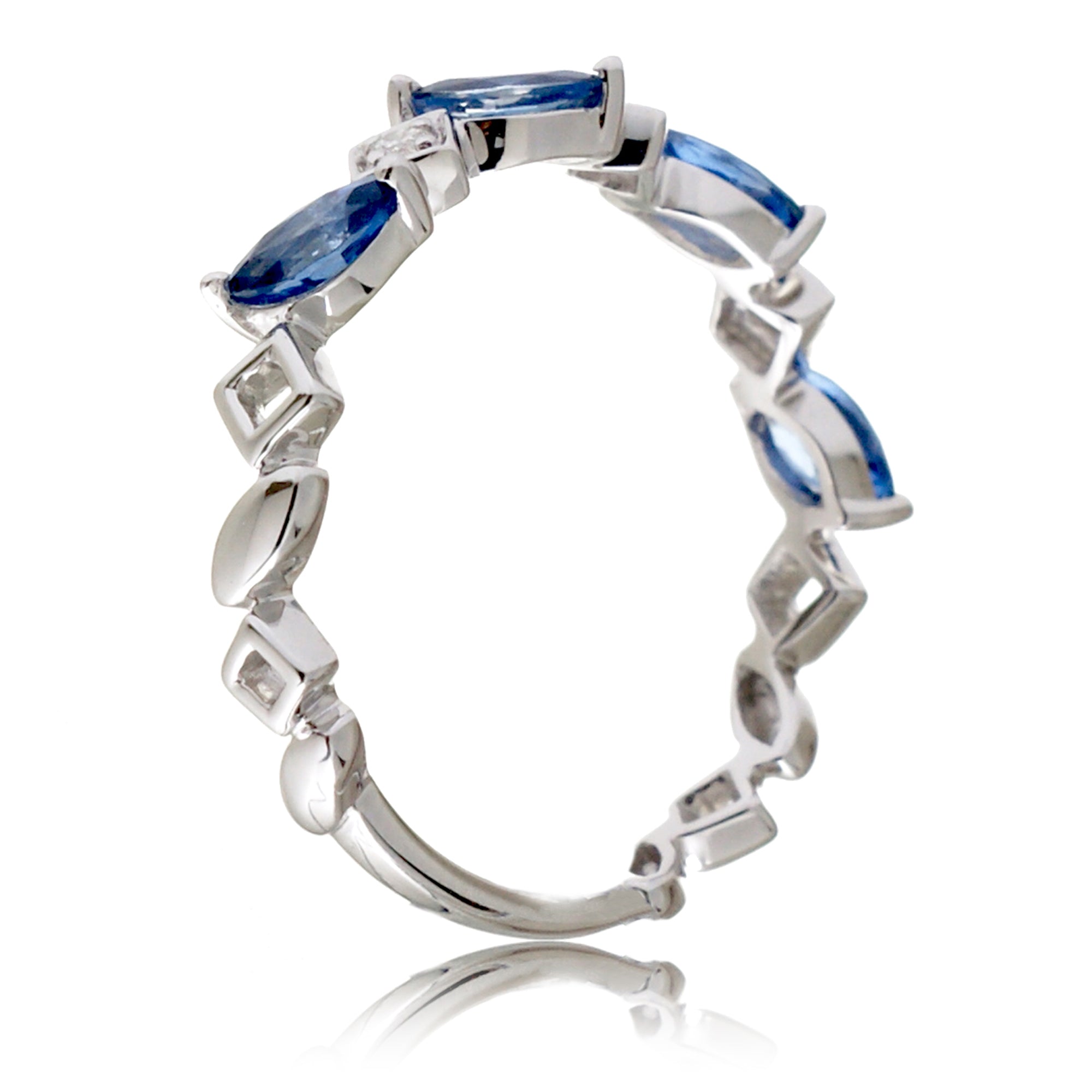 Marquise sapphire and diamond band in white gold
