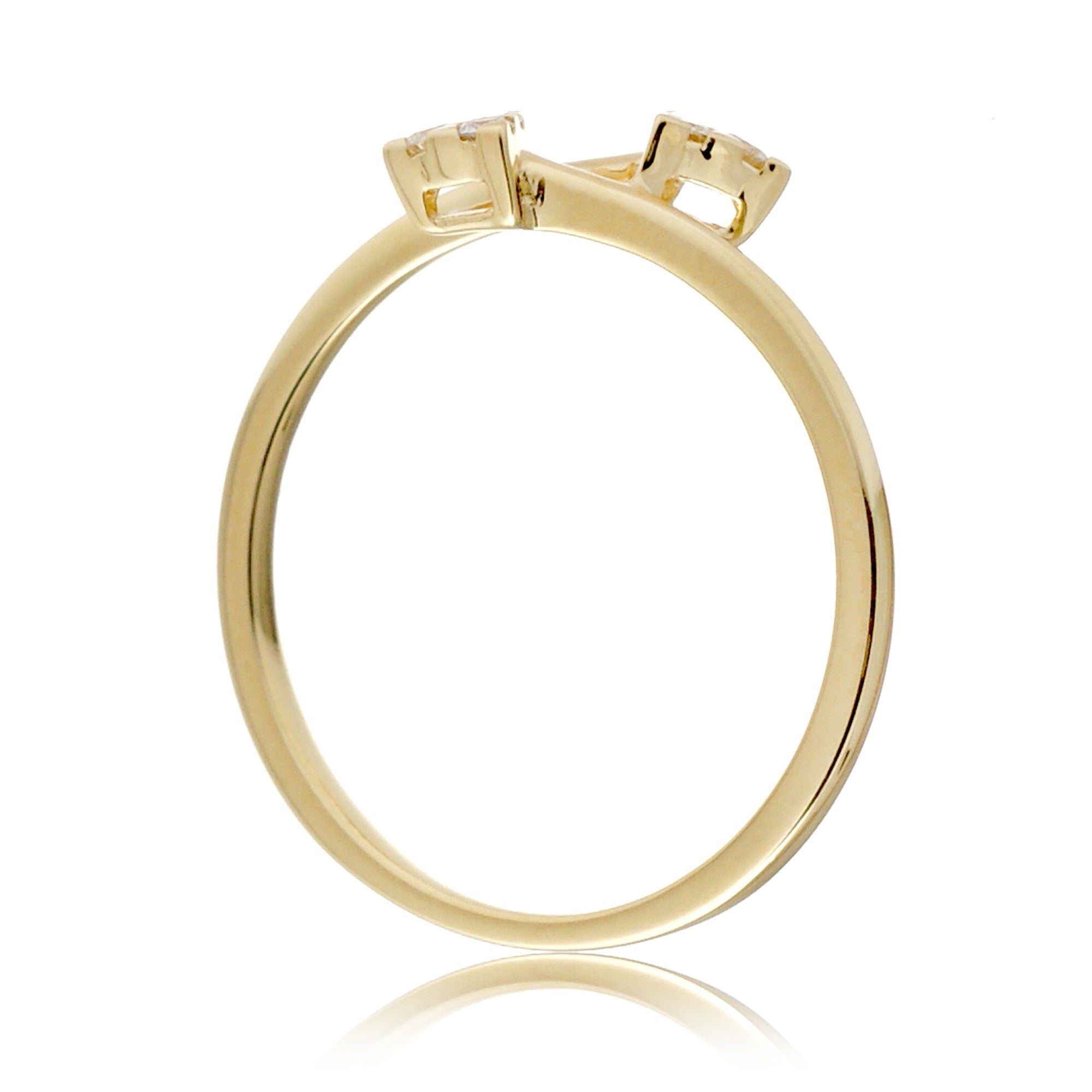 Diamond triangle bypass ring in yellow gold