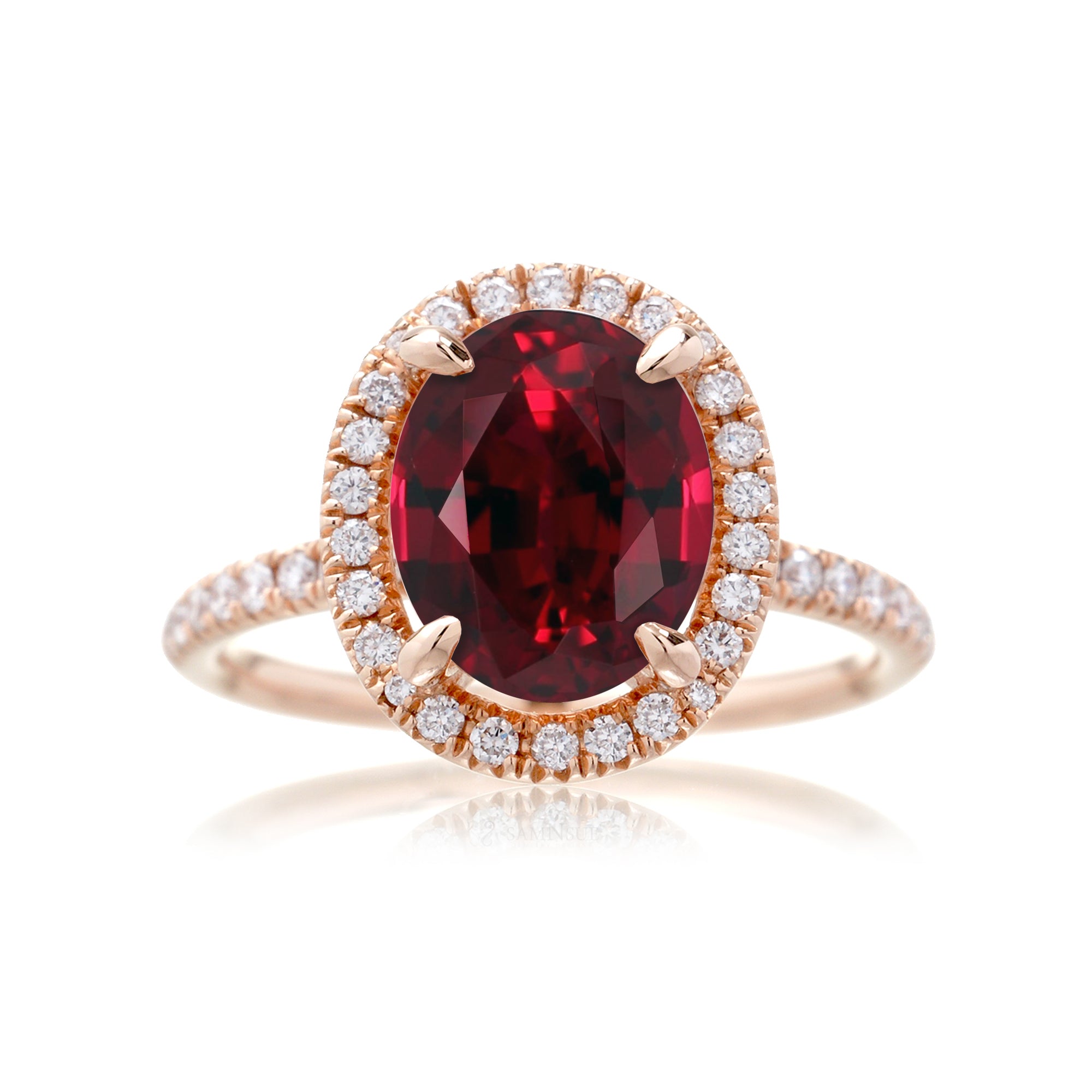 Oval cut ruby and diamond engagement ring the Drenched rose gold