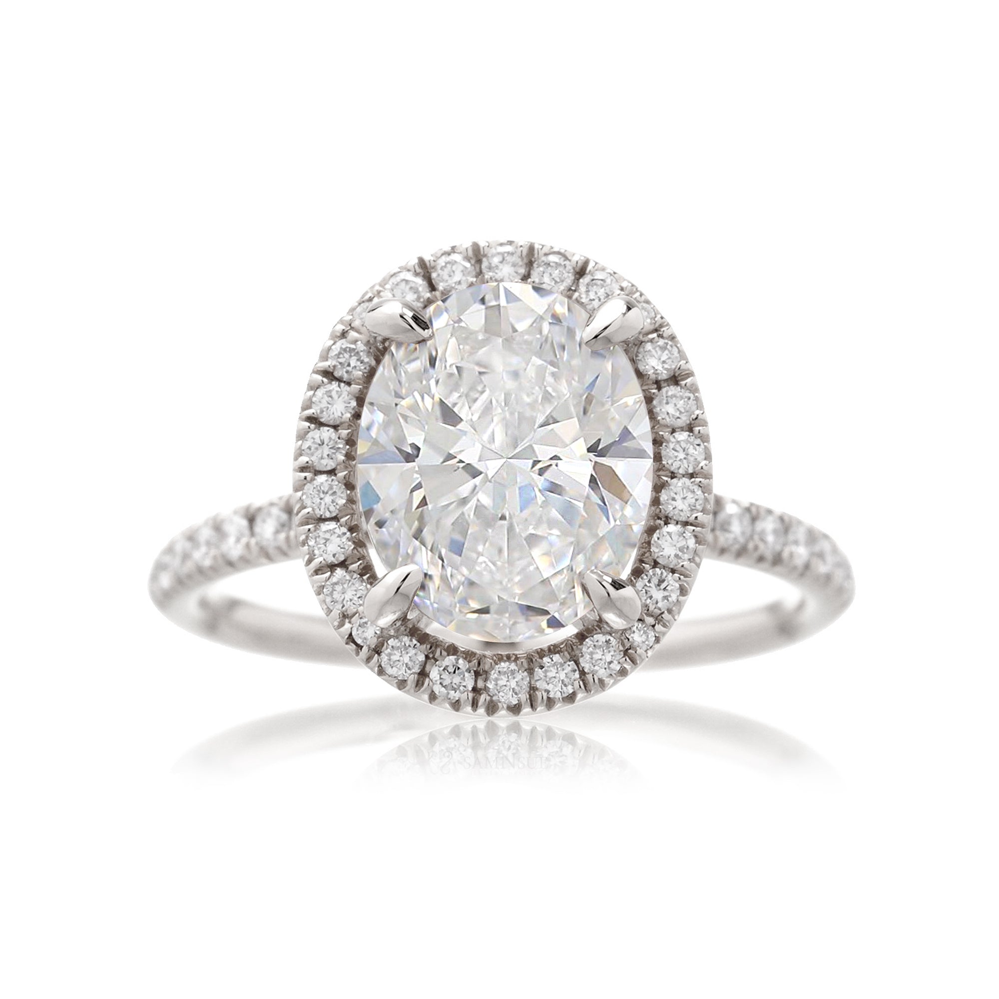 Oval brilliant cut diamond engagement ring the Drenched white gold