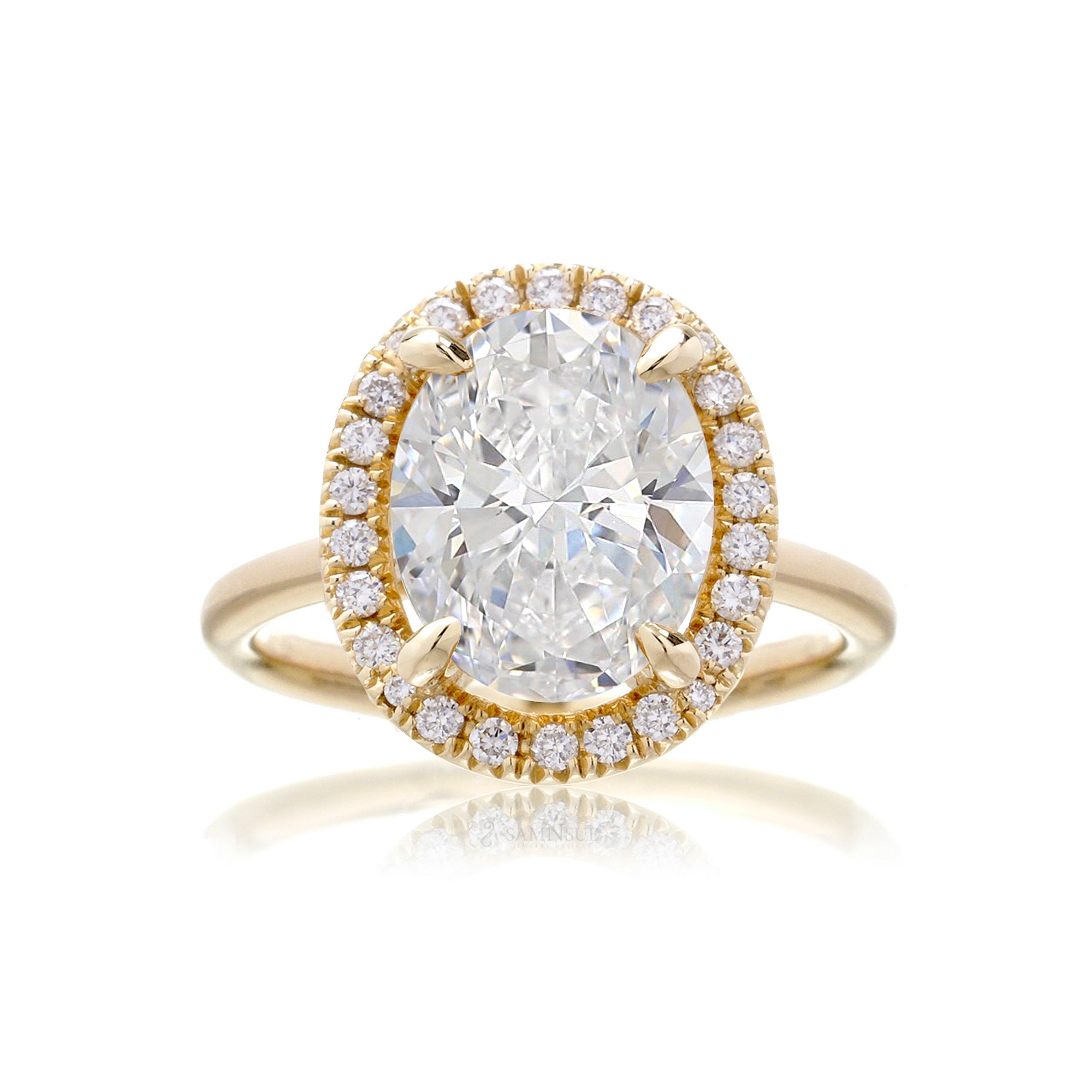 Oval brilliant cut diamond engagement ring the Drenched yellow gold solid band