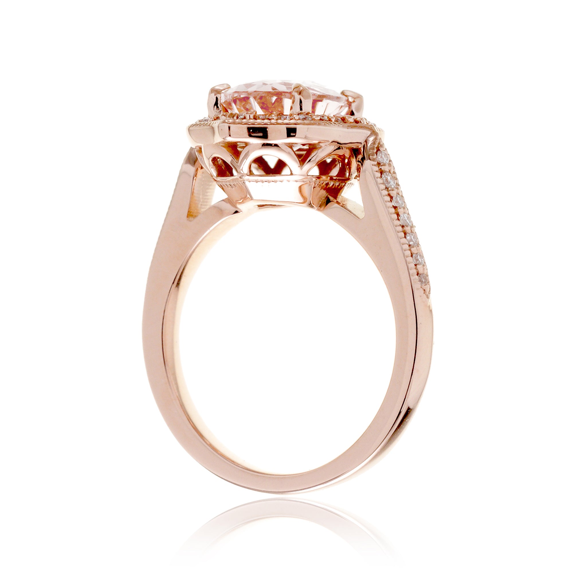 Art Deco Inspired Oval Morganite and Diamond Ring in Rose Gold