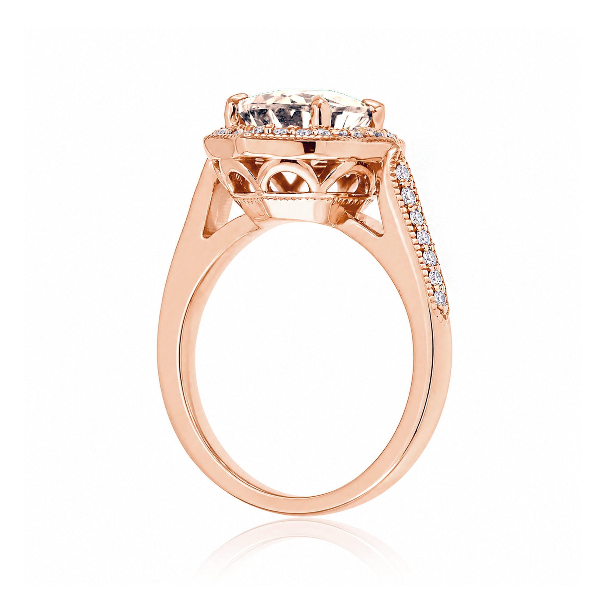 Art Deco Inspired Oval Morganite and Diamond Ring in Rose Gold