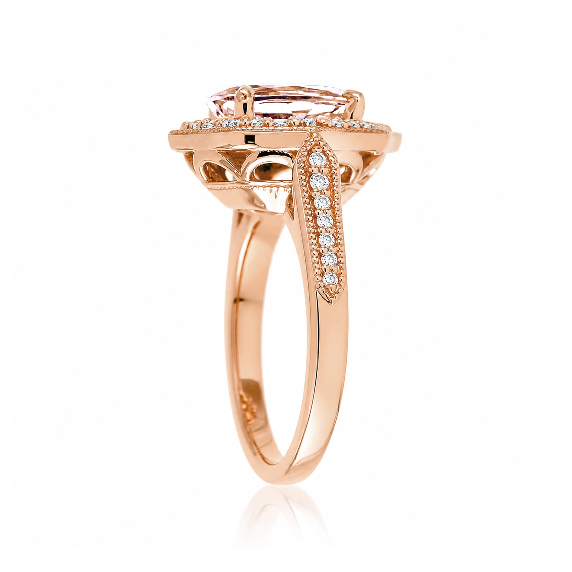 Art Deco Inspired Oval Morganite and Diamond Ring in Rose Gold