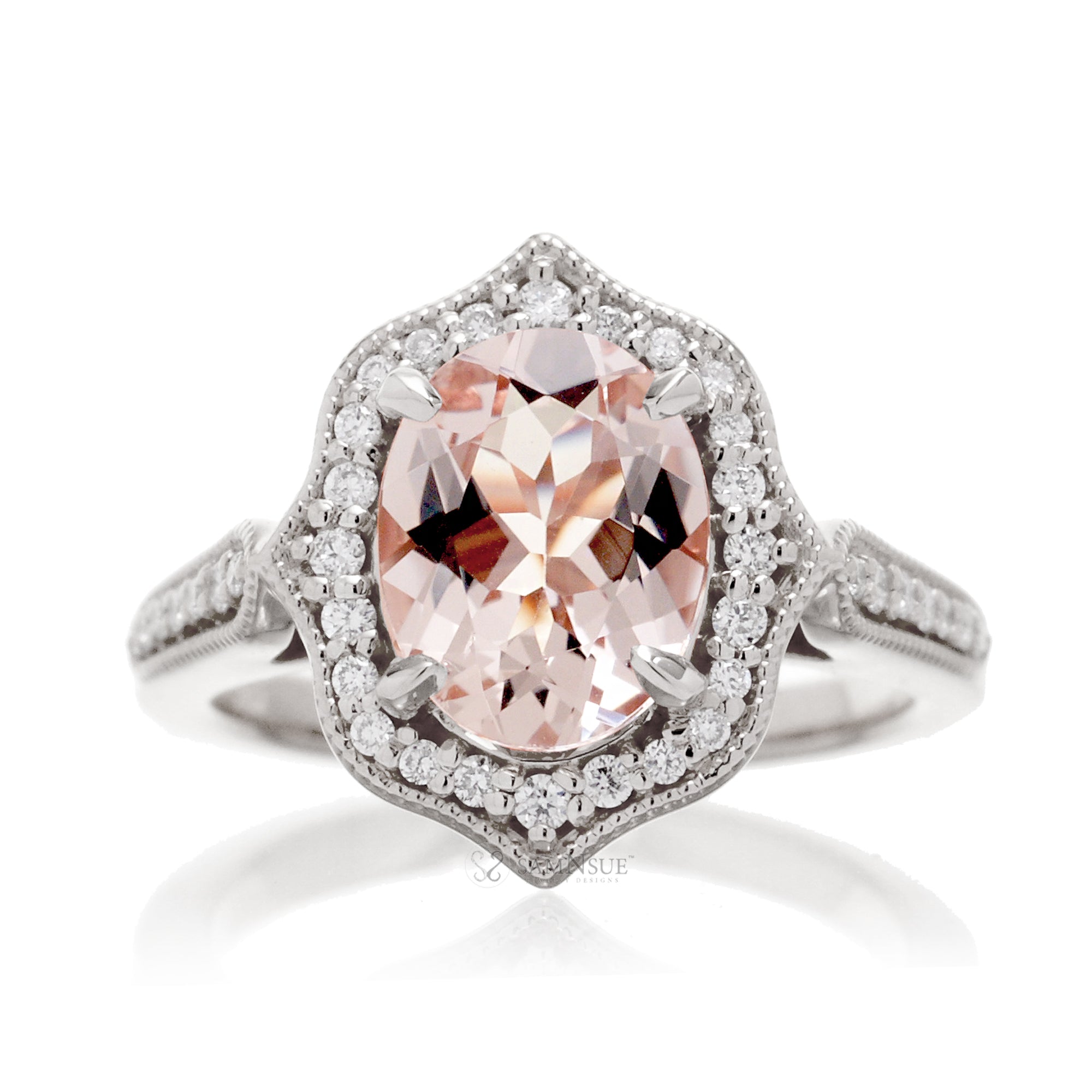 Oval Morganite and Diamond Vintage Ring in White Gold