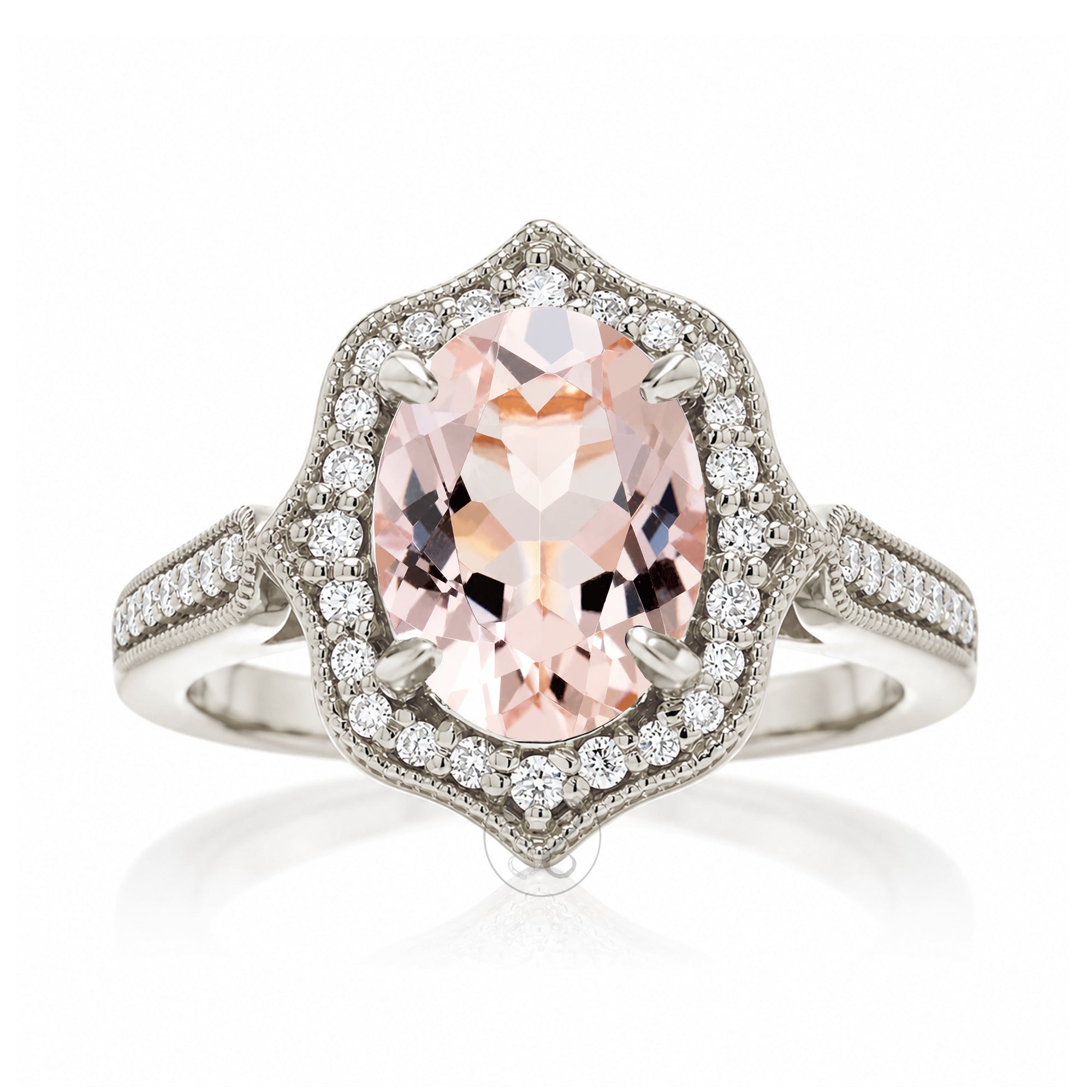 Oval Morganite and Diamond Vintage Ring in White Gold