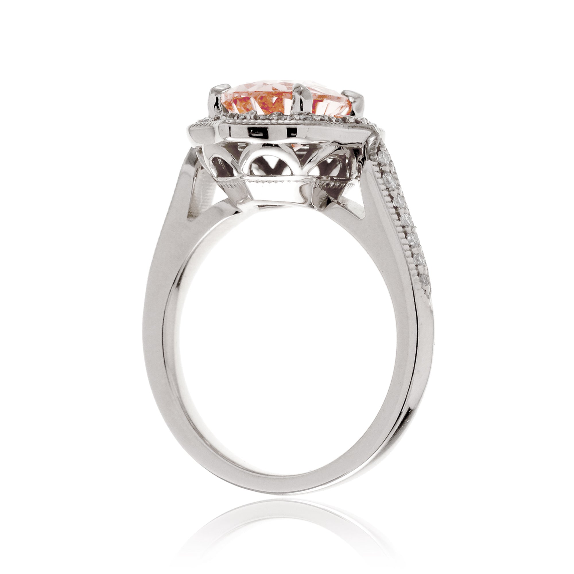Oval Morganite and Diamond Vintage Ring in White Gold