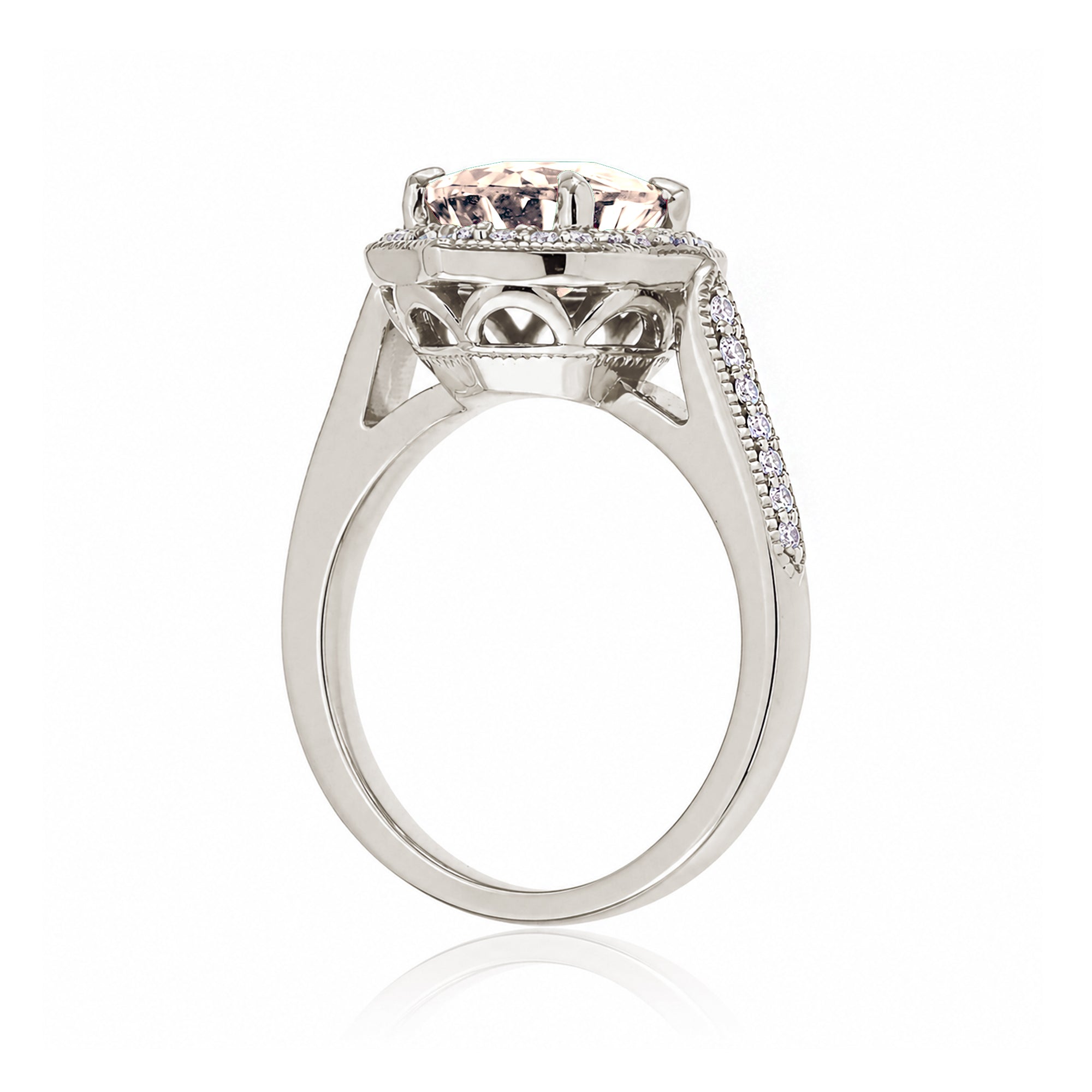 Oval Morganite and Diamond Vintage Ring in White Gold