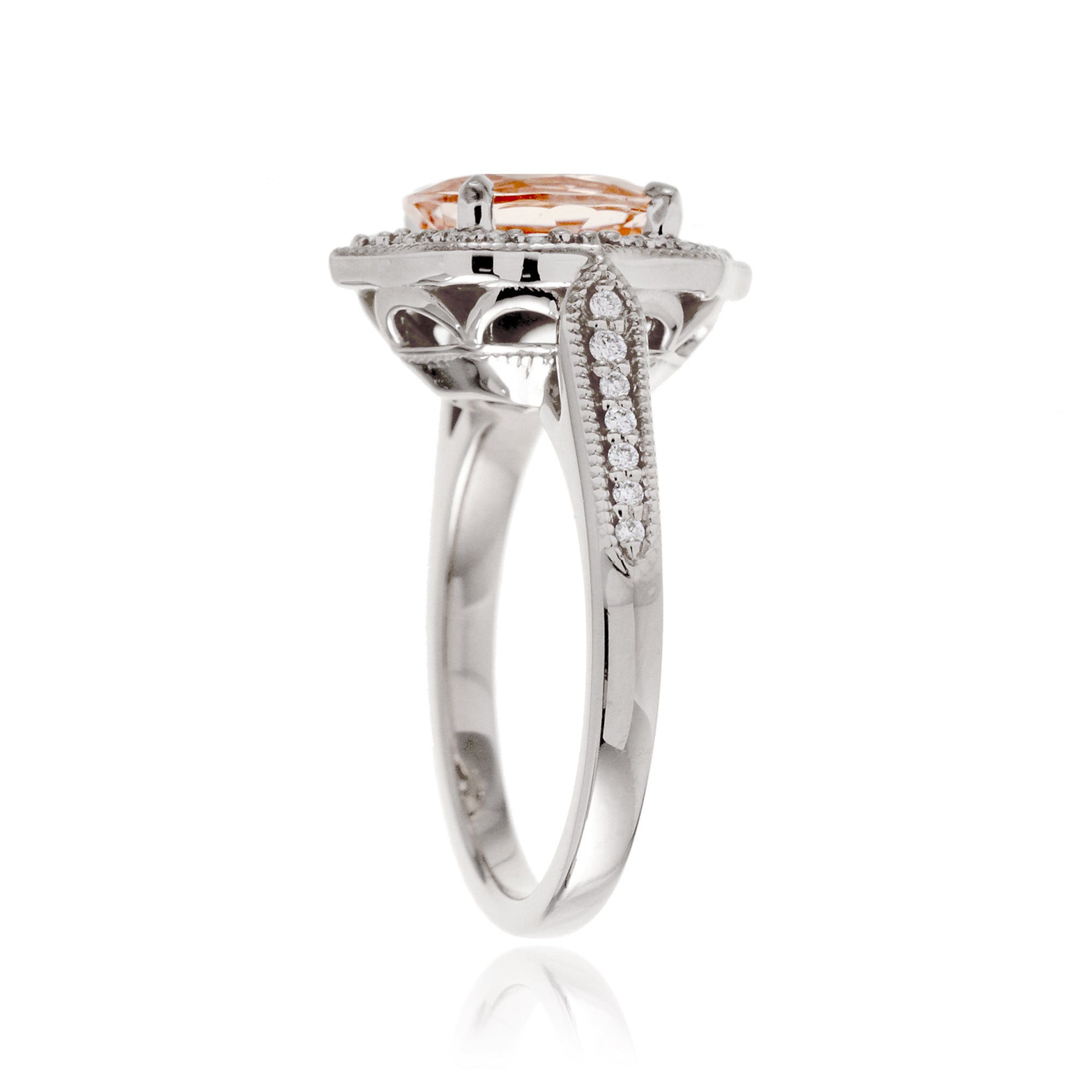 Oval Morganite and Diamond Vintage Ring in White Gold
