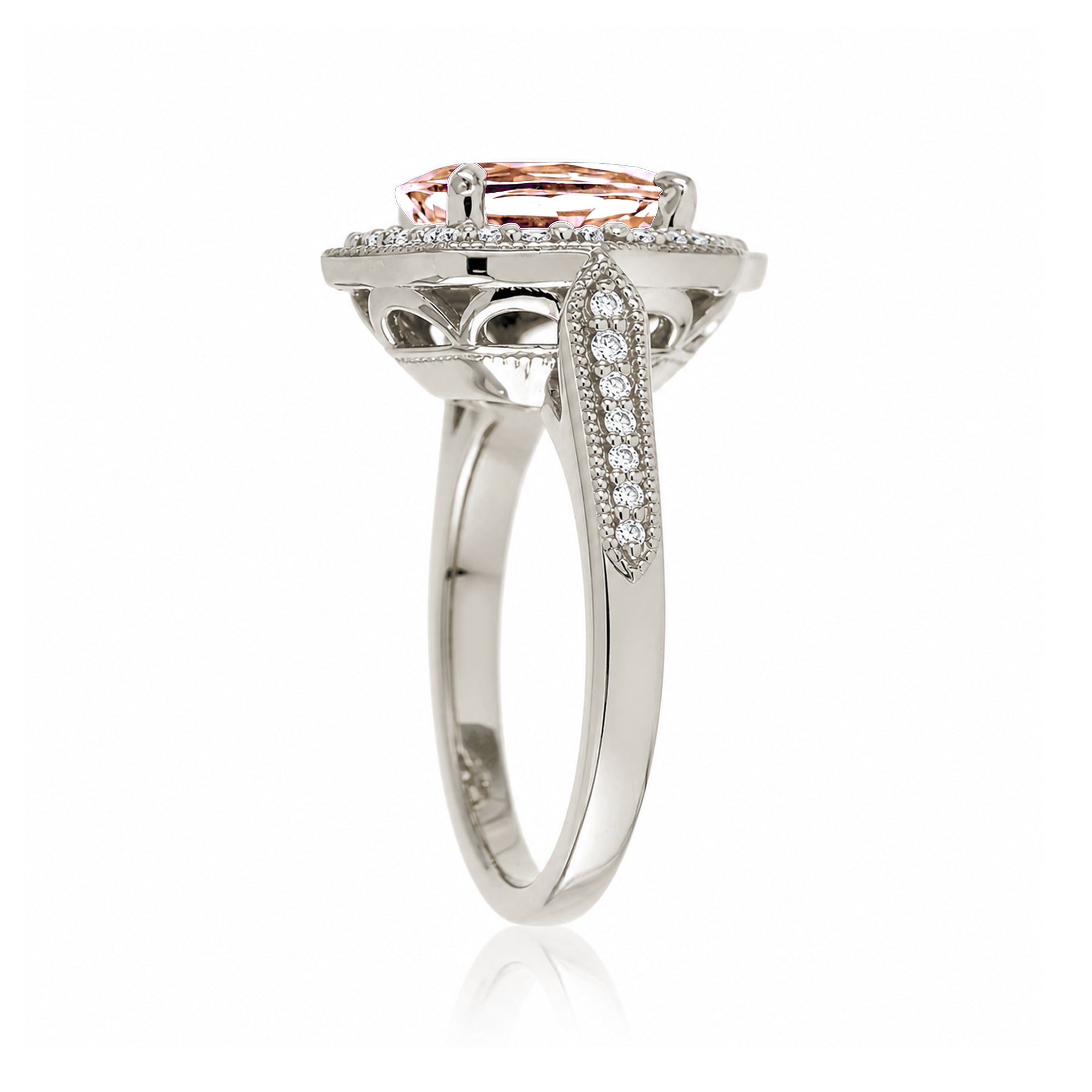 Oval Morganite and Diamond Vintage Ring in White Gold