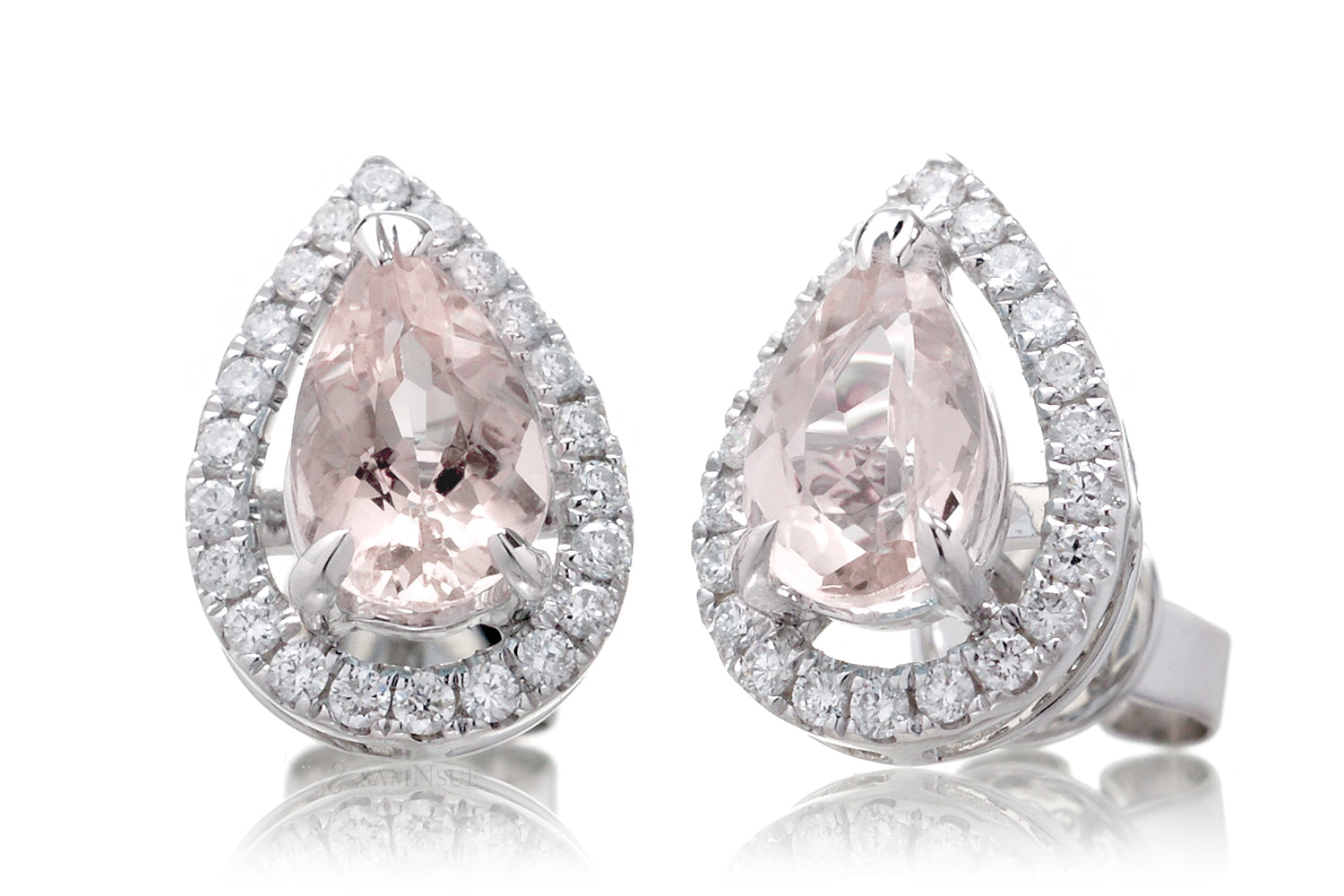 Morganite Studs Pear Diamond Halo