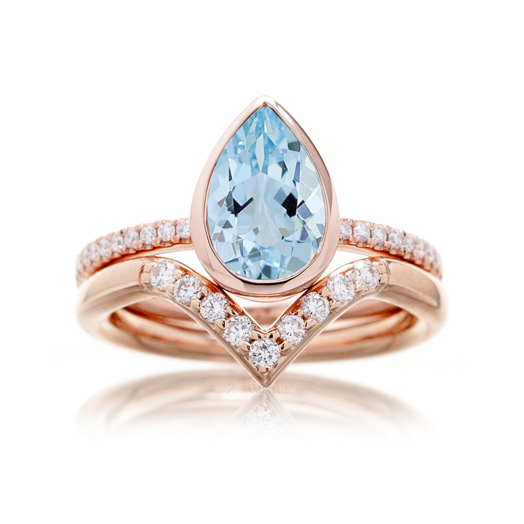 The Beverly Pear Cut Aquamarine Bezel Ring